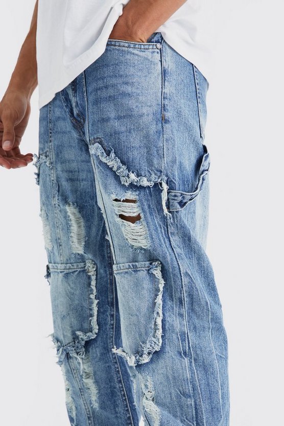Lockere Cargo-Jeans mit Rissen