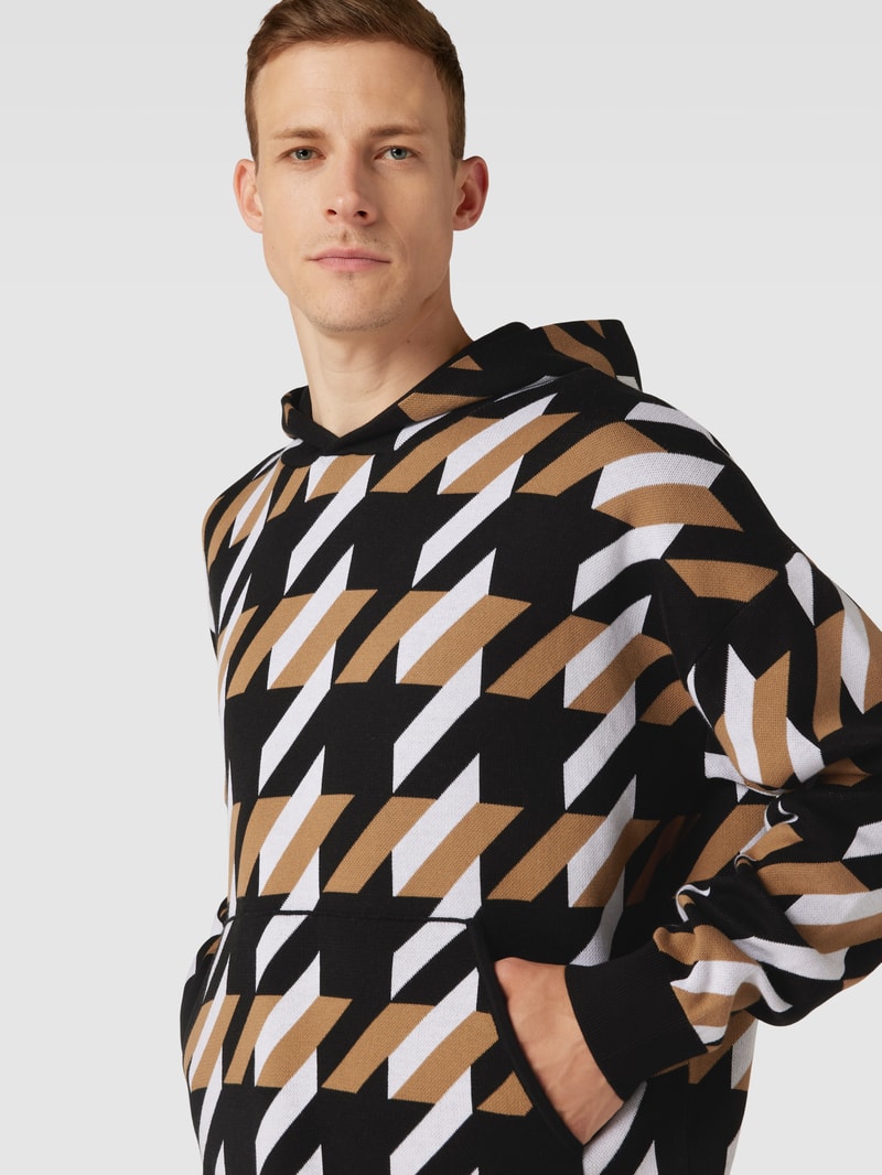 Hoodie mit Allover-Muster Modell 'Ofondo' in schwarz