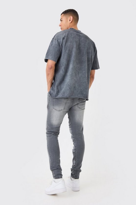 Graue Skinny Stretch Jeans mit Applikation