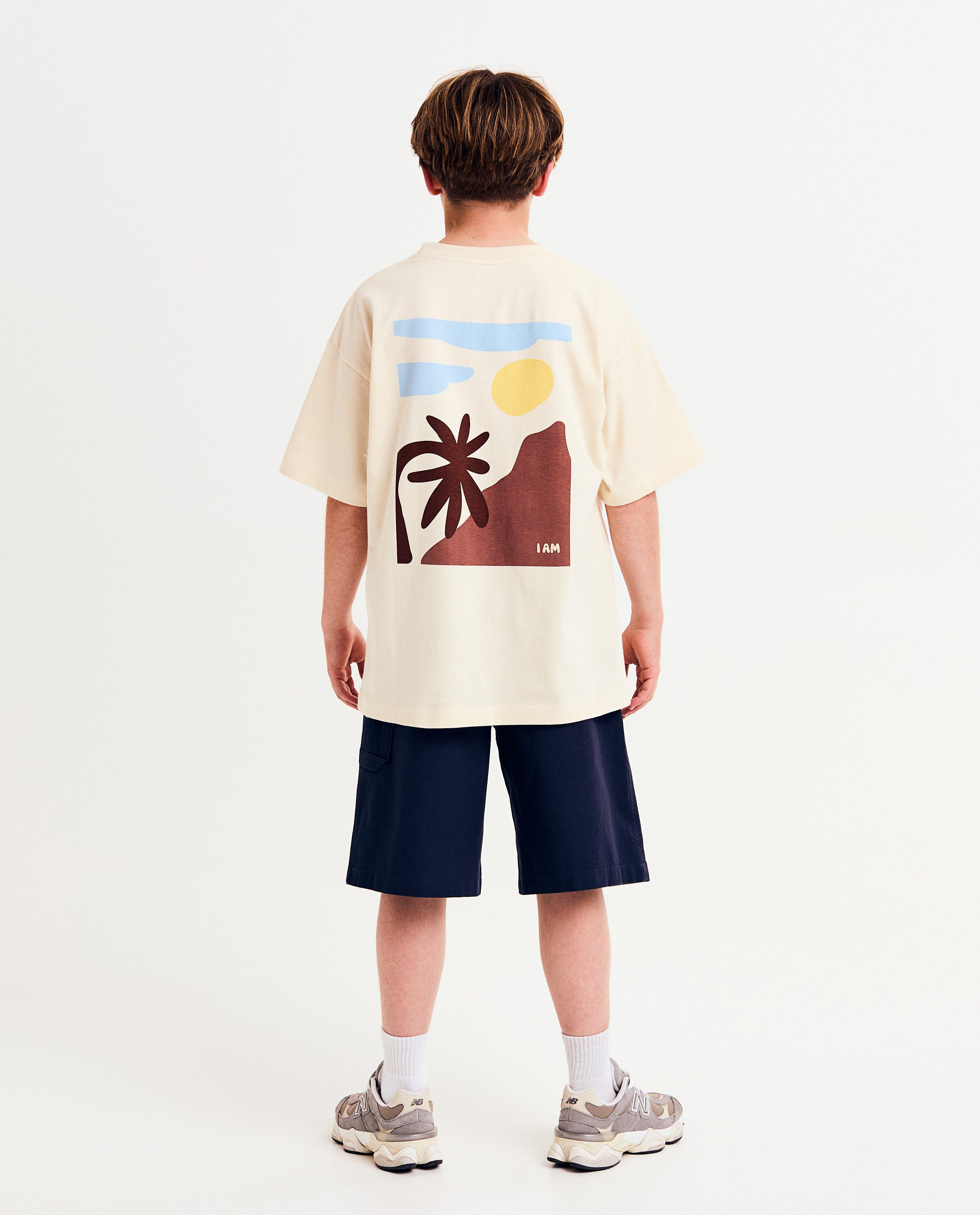 Tricou I AM din bumbac organic cu imprimeu pe spate, 128-164 bej deschis