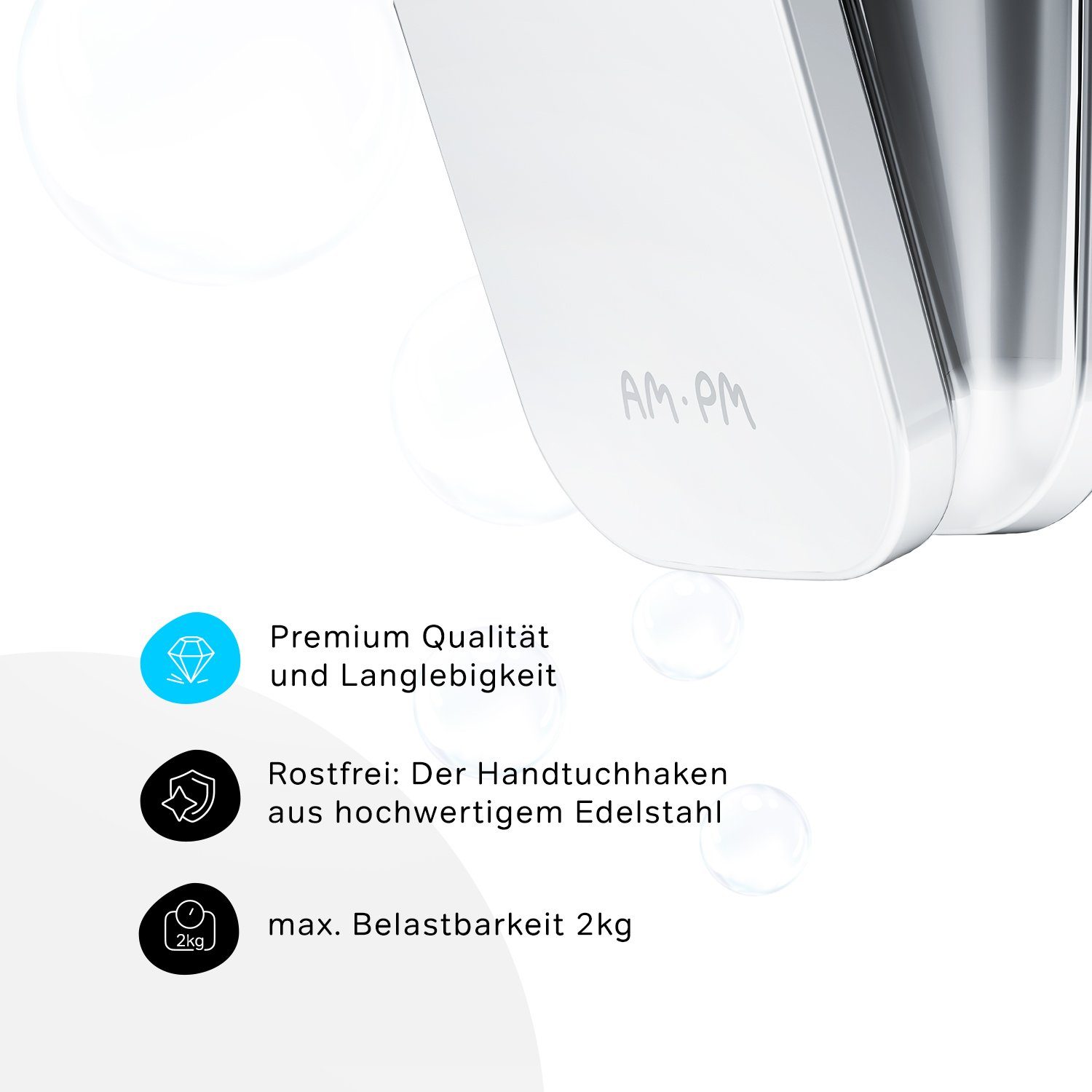 AM.PM Wandhaken Inspire 2.0 Zuverlässige und sichere Befestigung, Badezimmer, Küchen., Duschen, (1), Metall Struktur für Qualität, Langlebigkeit