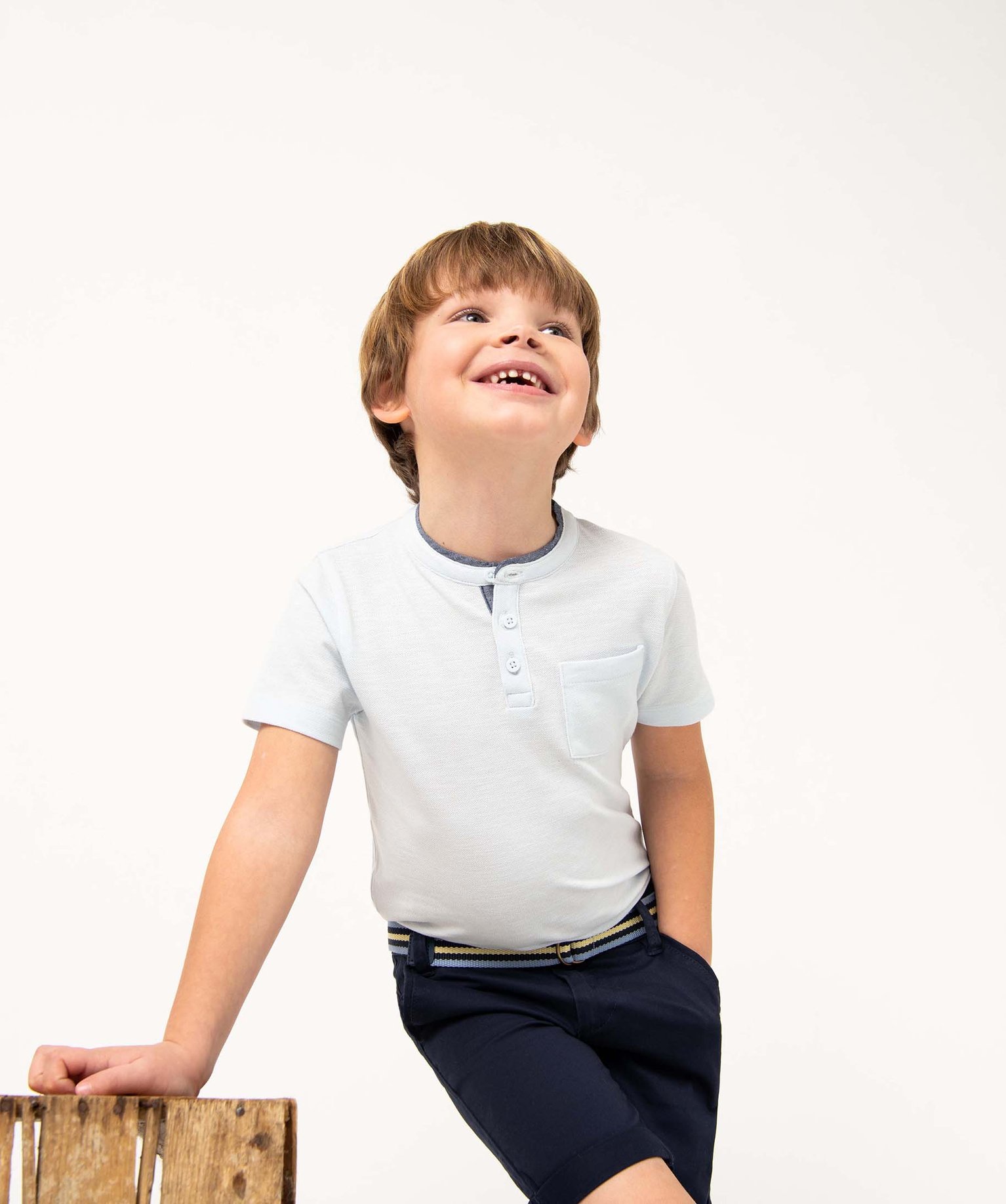 Tee-shirt Garçon esprit polo en maille piquée bleu | GEMO