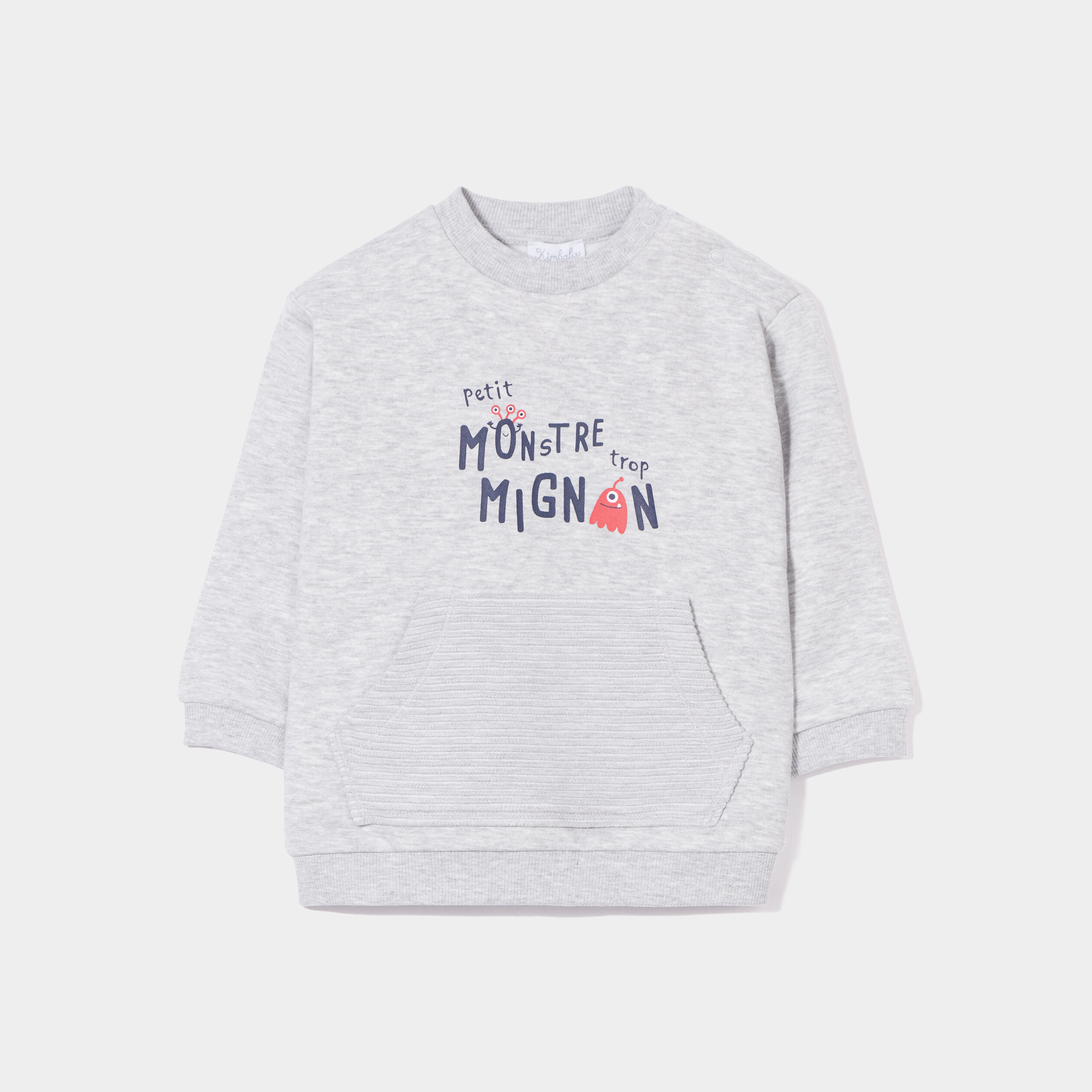 Sweat avec poche épaule boutonnée gris bébé garçon | La Halle