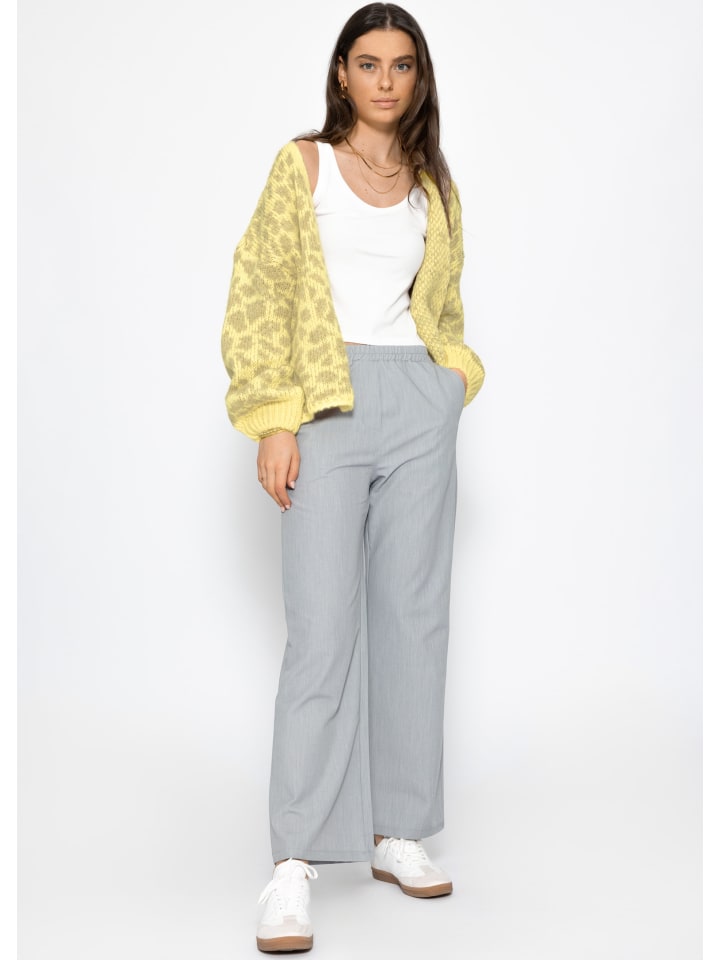 SASSYCLASSY Kurzer Cardigan mit Leo-Print in Gelb günstig kaufen
