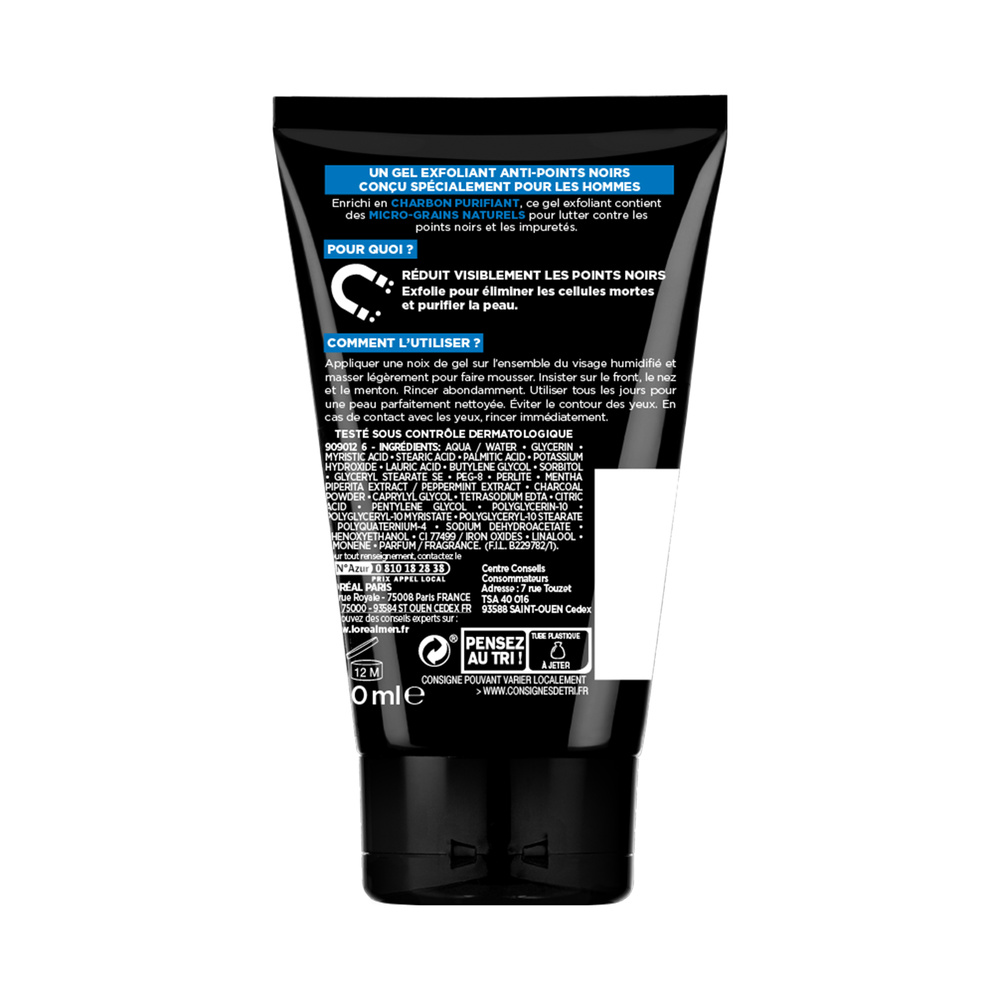 L'Oréal Paris MEN EXPERT PUR CHARBON Gel Ultra-Désincrustant Anti-Points Noirs Visage Homme