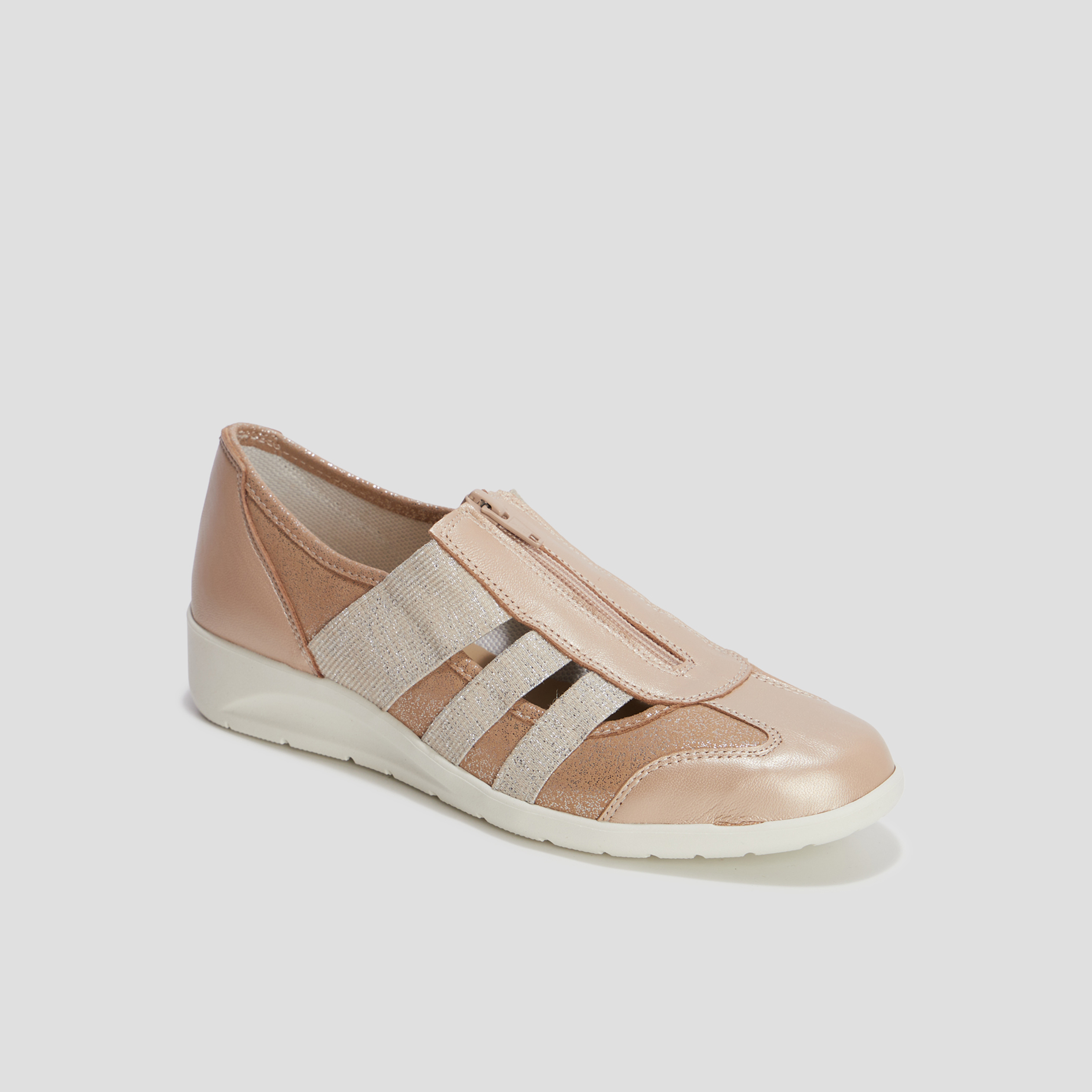 Derbies zippées pied large sable femme | La Halle