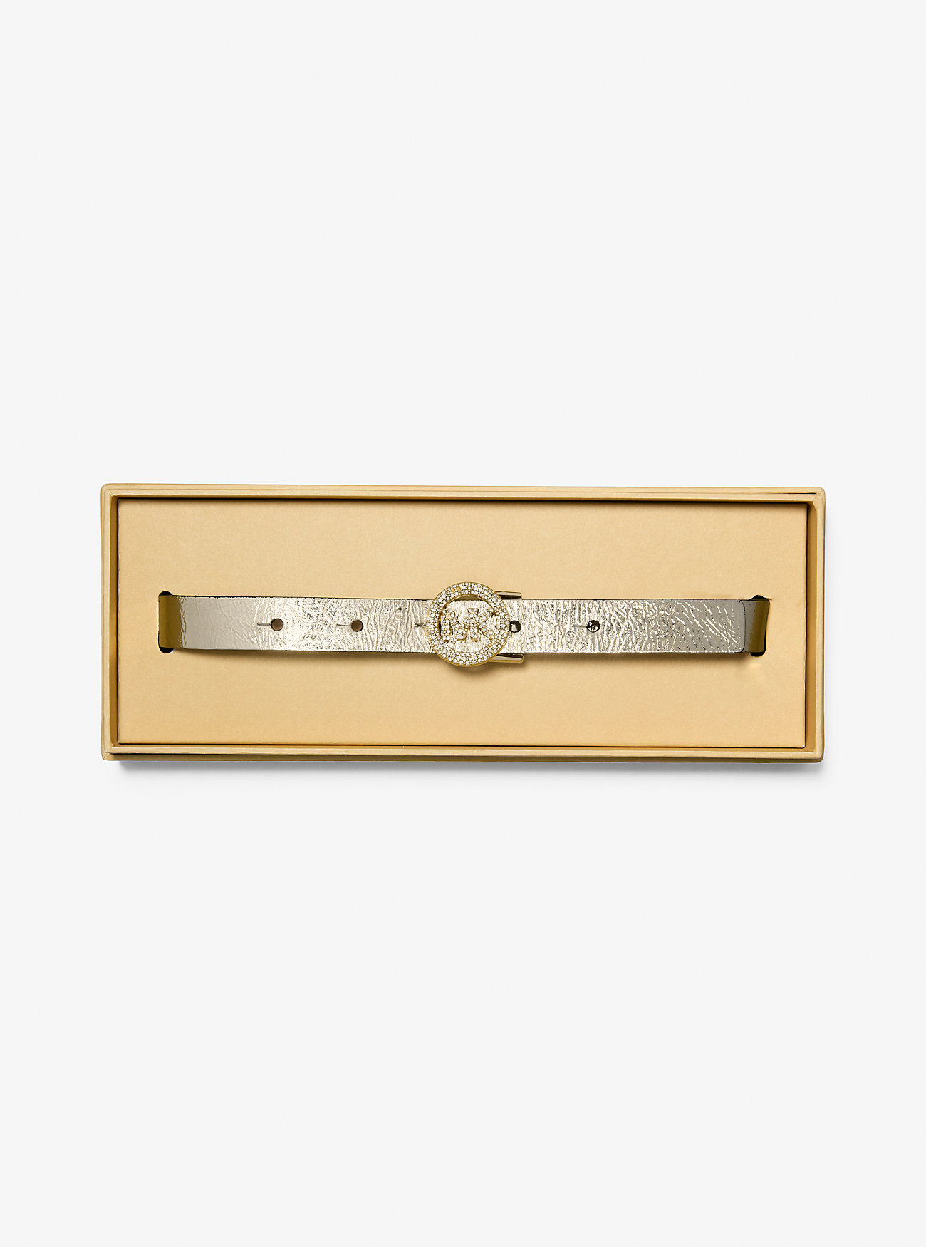 Metallic Leather Pavé Logo Belt - GOLD