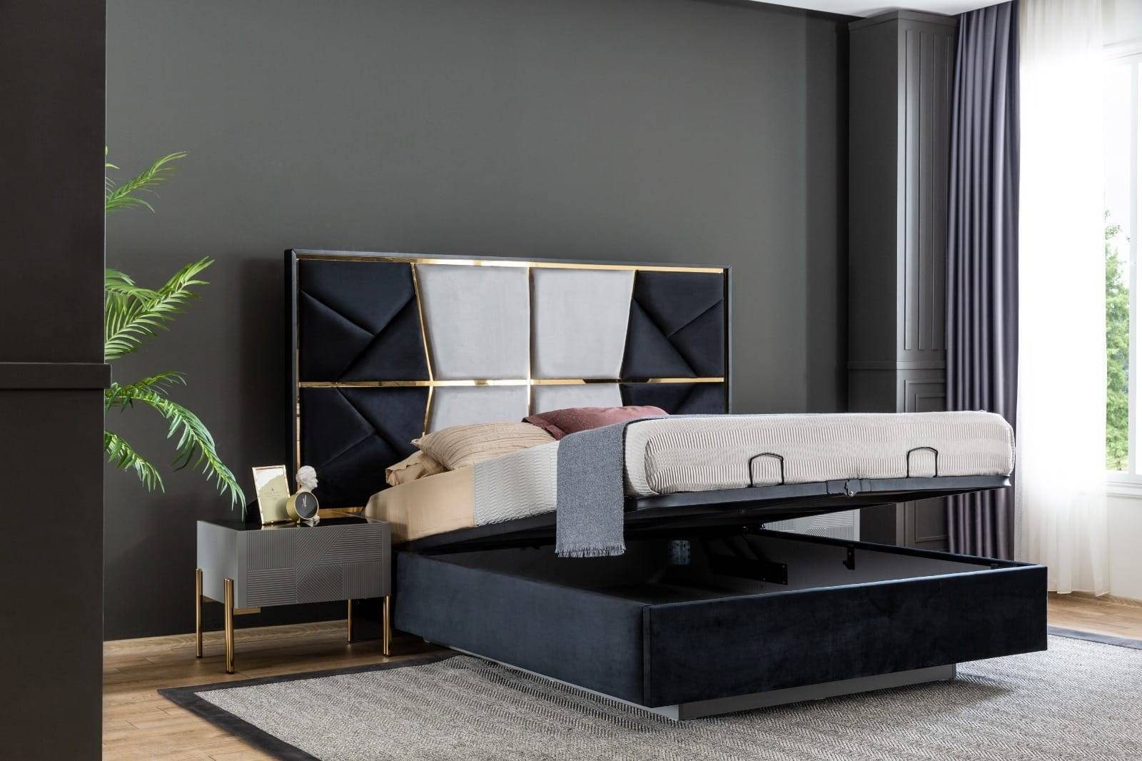 JVmoebel Schlafzimmer-Set Modernes Schlafzimmer Set Designer Bett 2x Nachttische Kleiderschrank, (4-St., 1x Bett + 2x Nachttische + 1x Kleiderschrank), Made in Europa