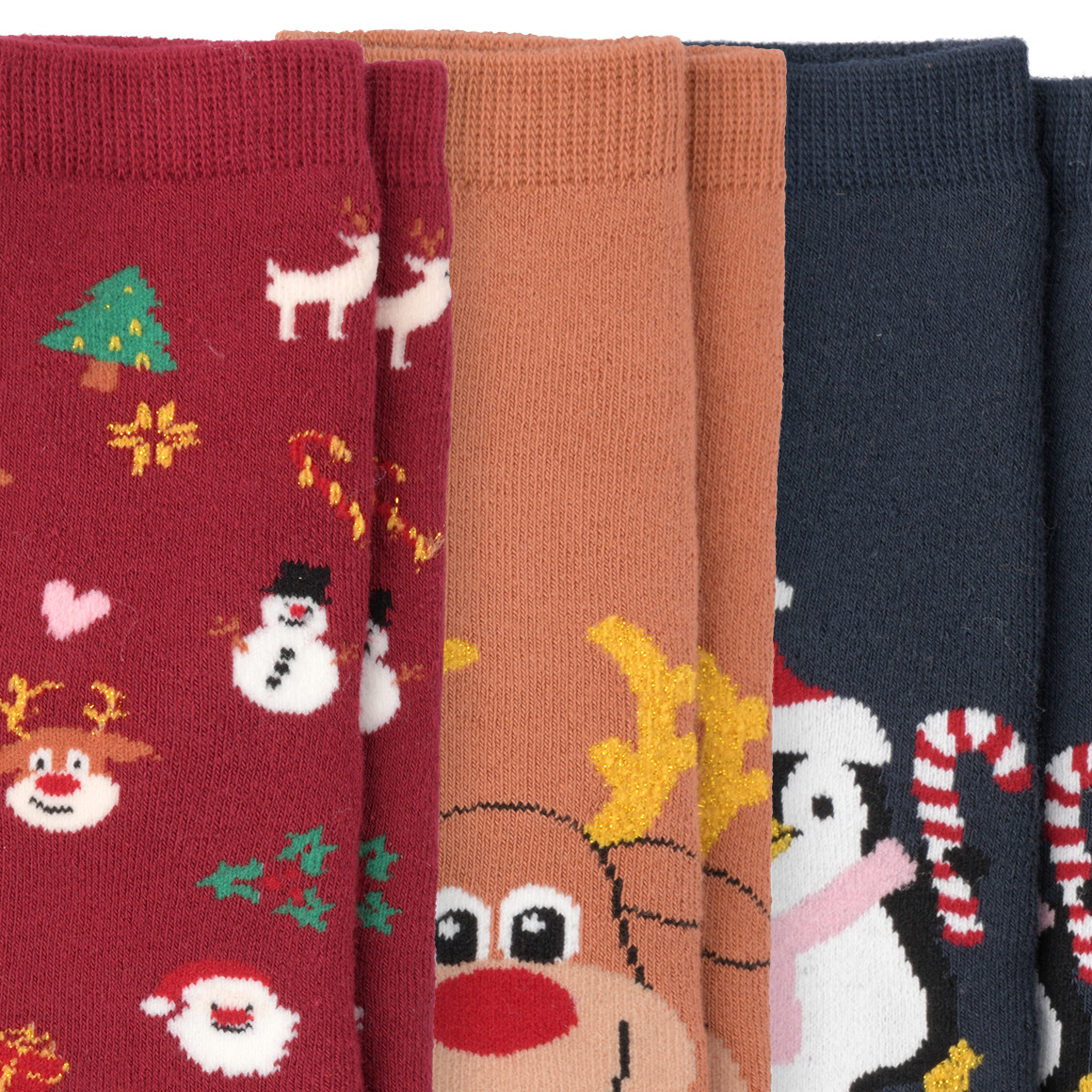 3 Paar Baby Weihnachtssocken im Set hellbraun / dunkelrot / dunkelblau
