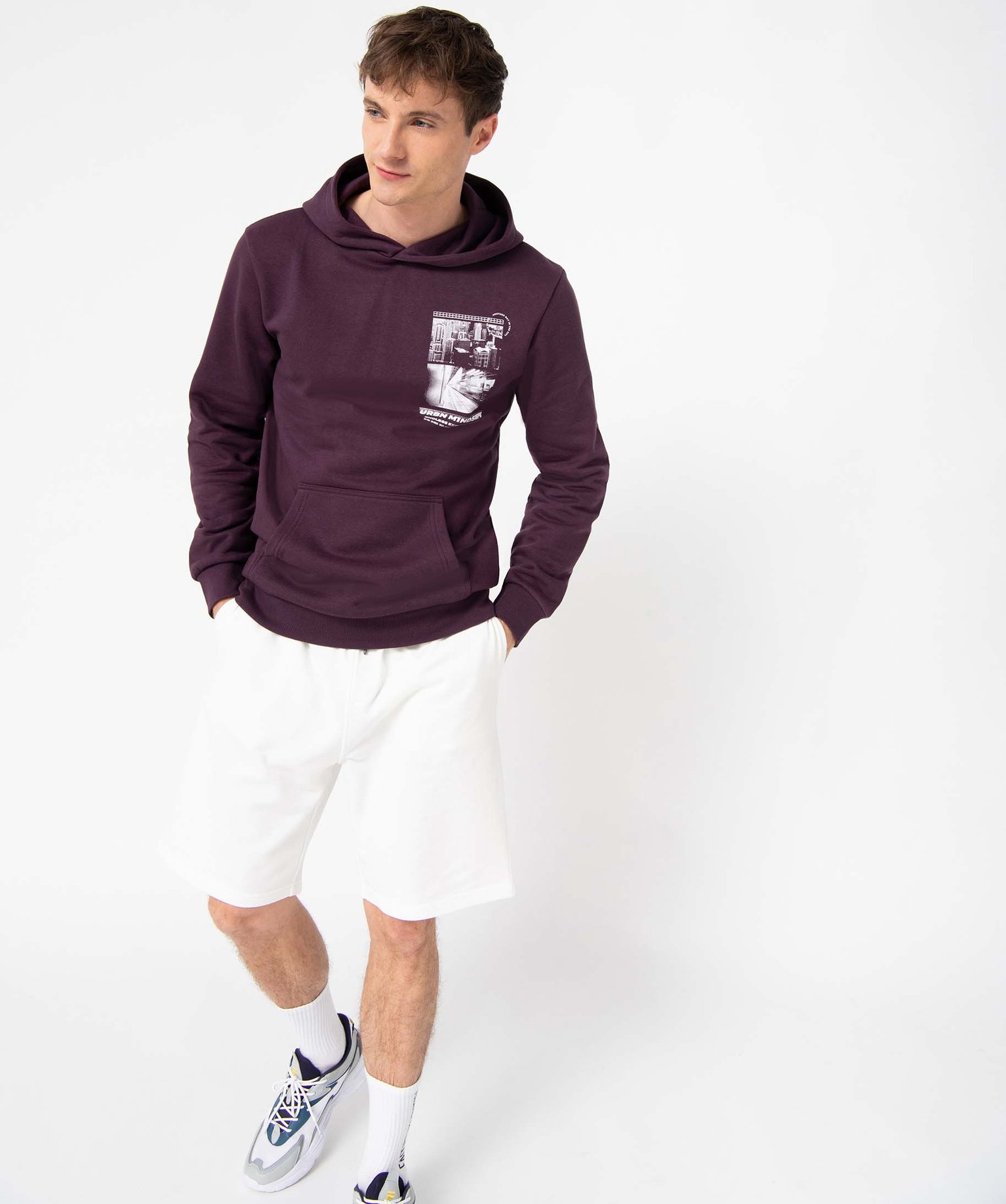 Sweat homme à capuche avec motif streetwear violet | GEMO