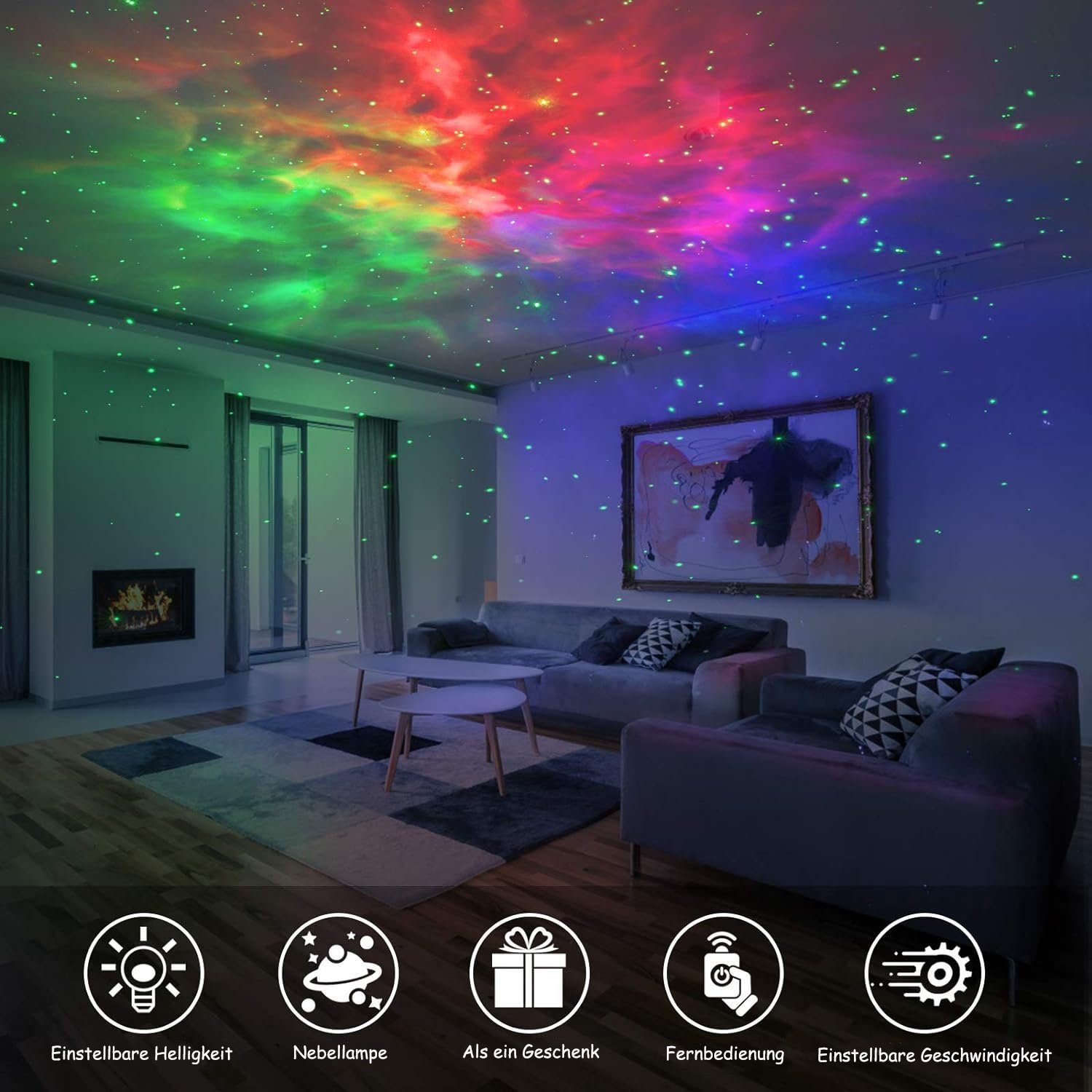 KREATE Projektionslampe Projektionslampe LED Nachtlicht Sternenhimmel, Sternenhimmelfarbe, Bunt, einfarbig, Langlebiger wiederverwendbarer Sternenlichtprojektor