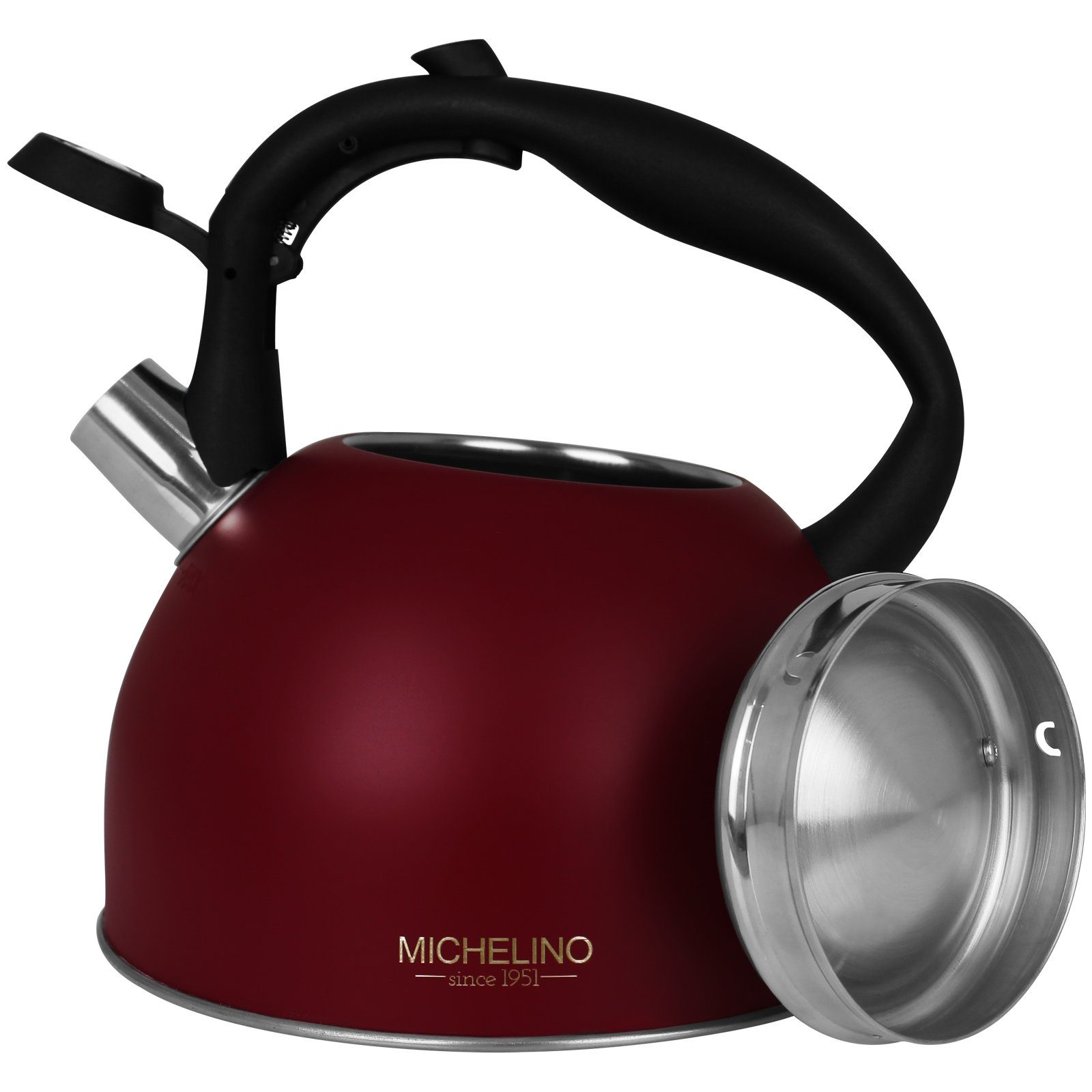 Michelino Wasserkessel Flötenkessel 2,5 Liter mit Farbwahl, Edelstahl, Wasserkocher Kessel Pfeifenkessel Teekocher Kaffeekessel Tee Kaffee