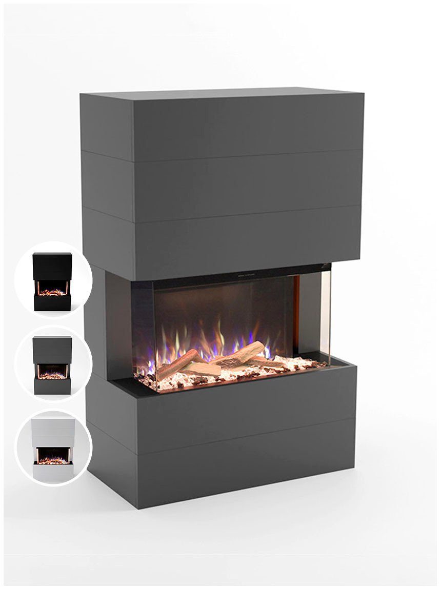 GLOW FIRE Elektrokamin Portia, 3sided E-Motion 3D LED, täuschend echte Flamme mit Heizung, Kristall- und Holz Dekoration
