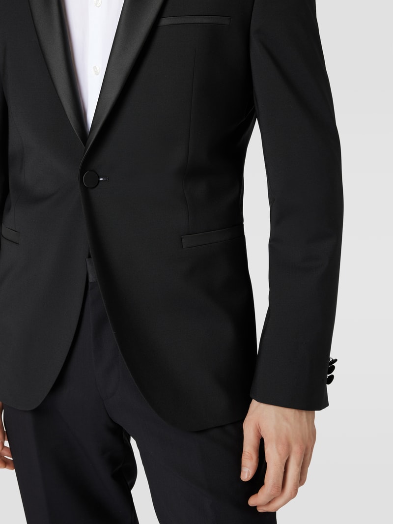 Slim Fit 1-Knopf-Sakko mit Label-Stitching in schwarz