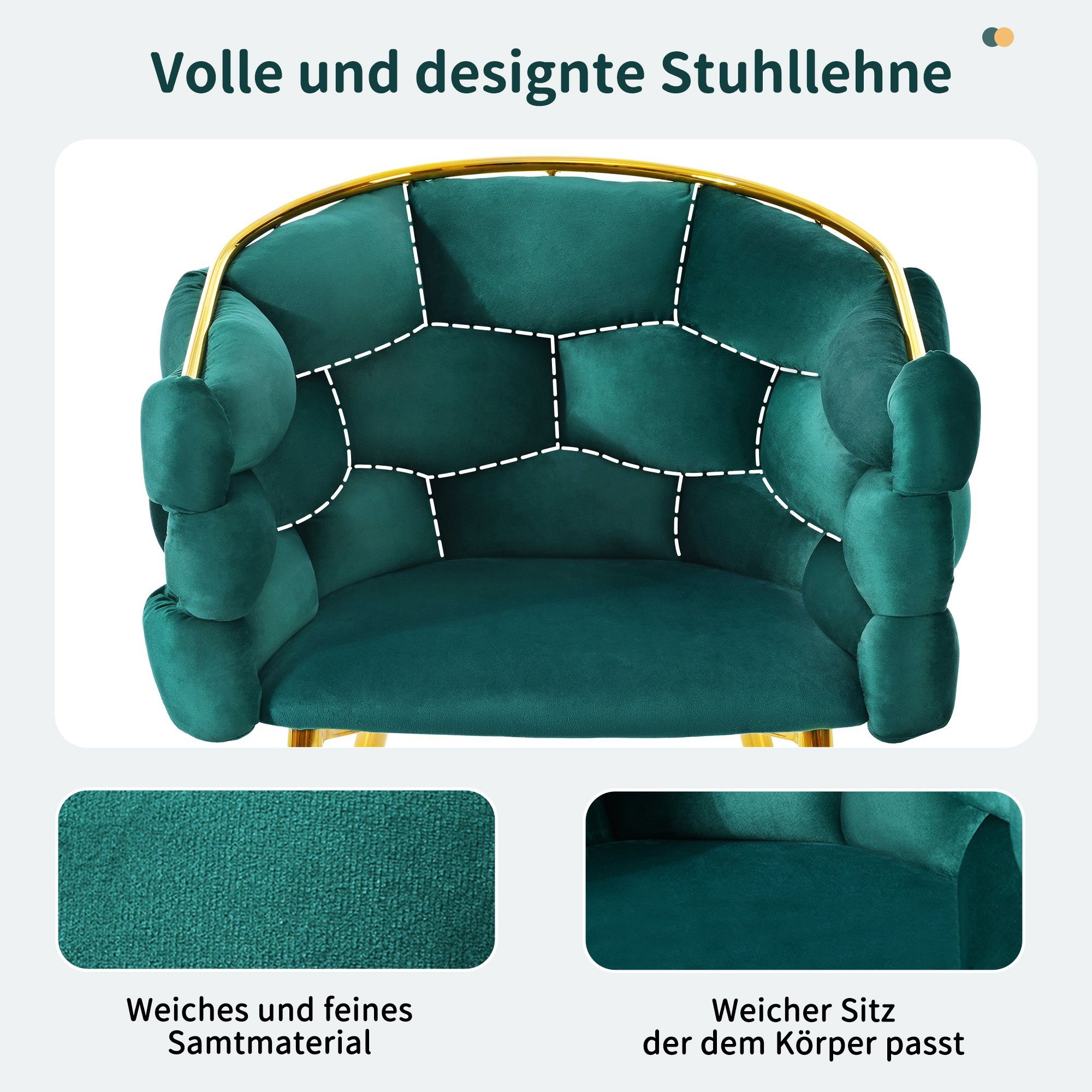 Flieks Polsterstuhl (mit Armlehnen und Rückenlehne, 1 St), Wohnzimmerstuhl, Esszimmerstuhl, Samtstuhl, Schminkstuhl, mit Metallbeinen