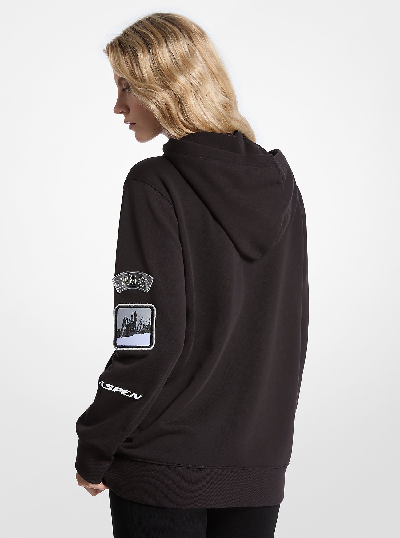 Embellished Cotton Terry Zip-Up Hoodie - BLACK