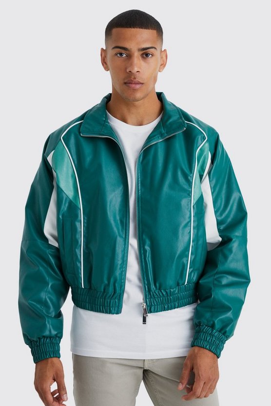 Kastige PU-Bomberjacke