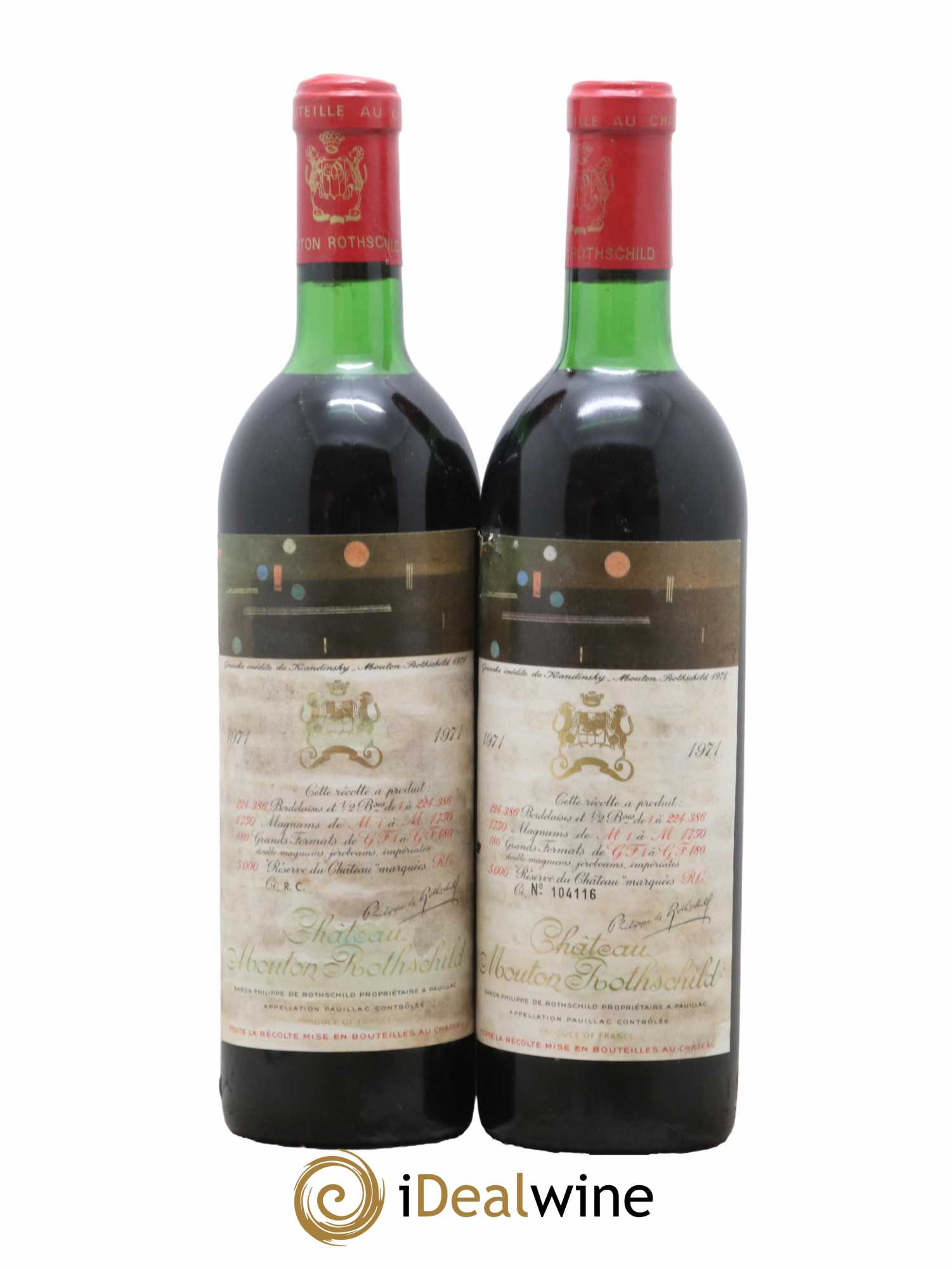 Château Mouton Rothschild 1er Grand Cru Classé  1971 - Lot de 2 Bouteilles