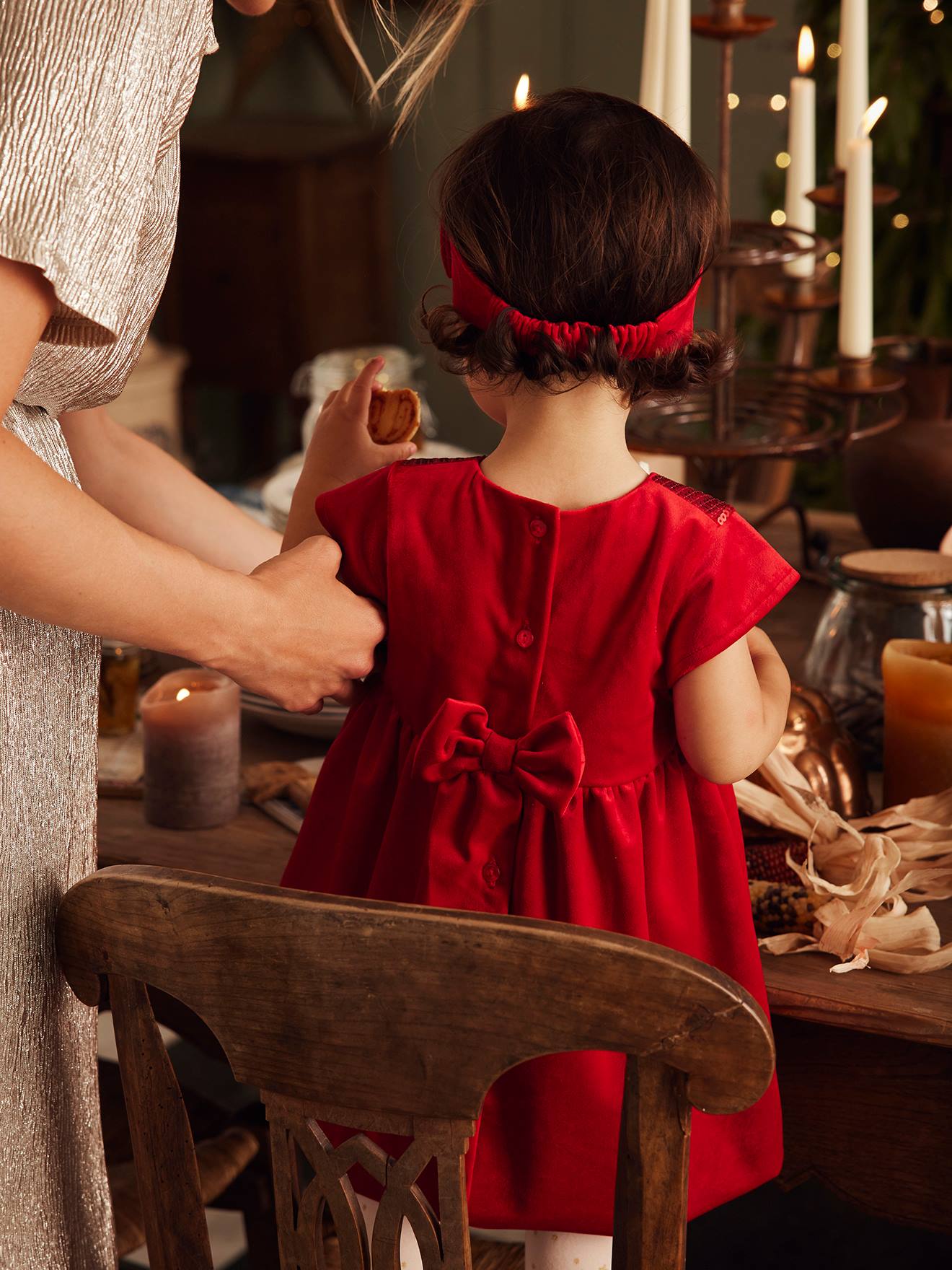Coffret de noël bébé robe à sequins et bandeau assorti rouge