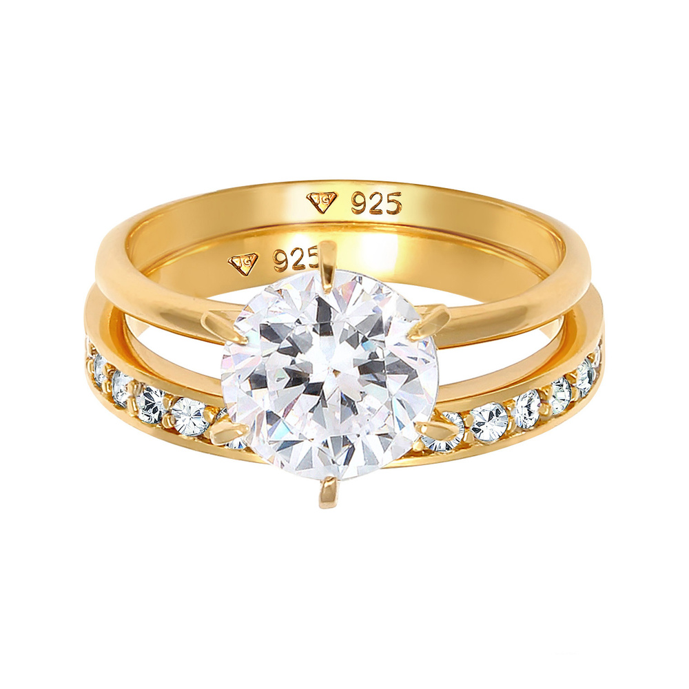 Elli Elli Bague Femmes Bande Set Solitaire Glamoureux avec Cristaux en Argent Sterling Bague