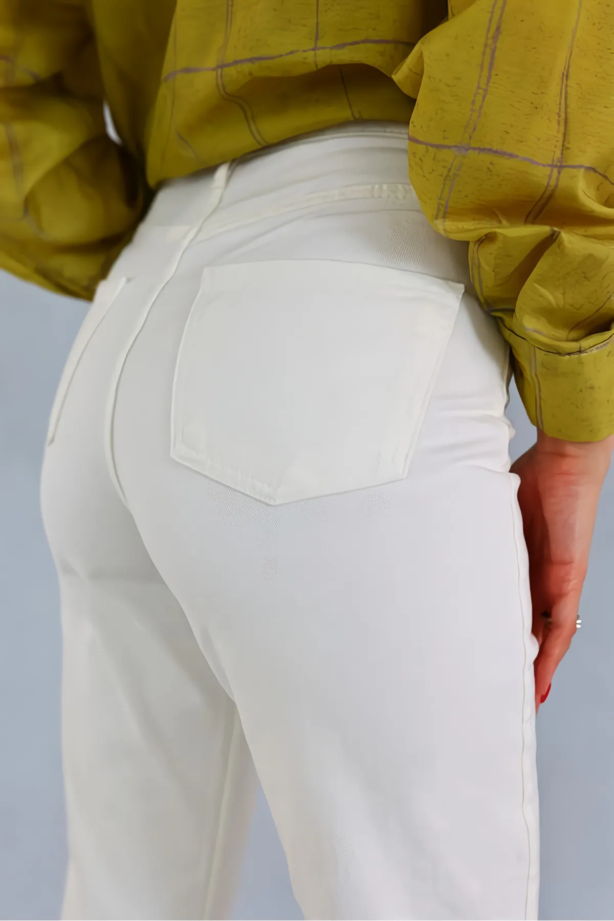 LİMABEL  Weiße Mom-Jeans für Damen, hohe Taille, weiße Mom-Jeans, 100 % natürliche Baumwolle