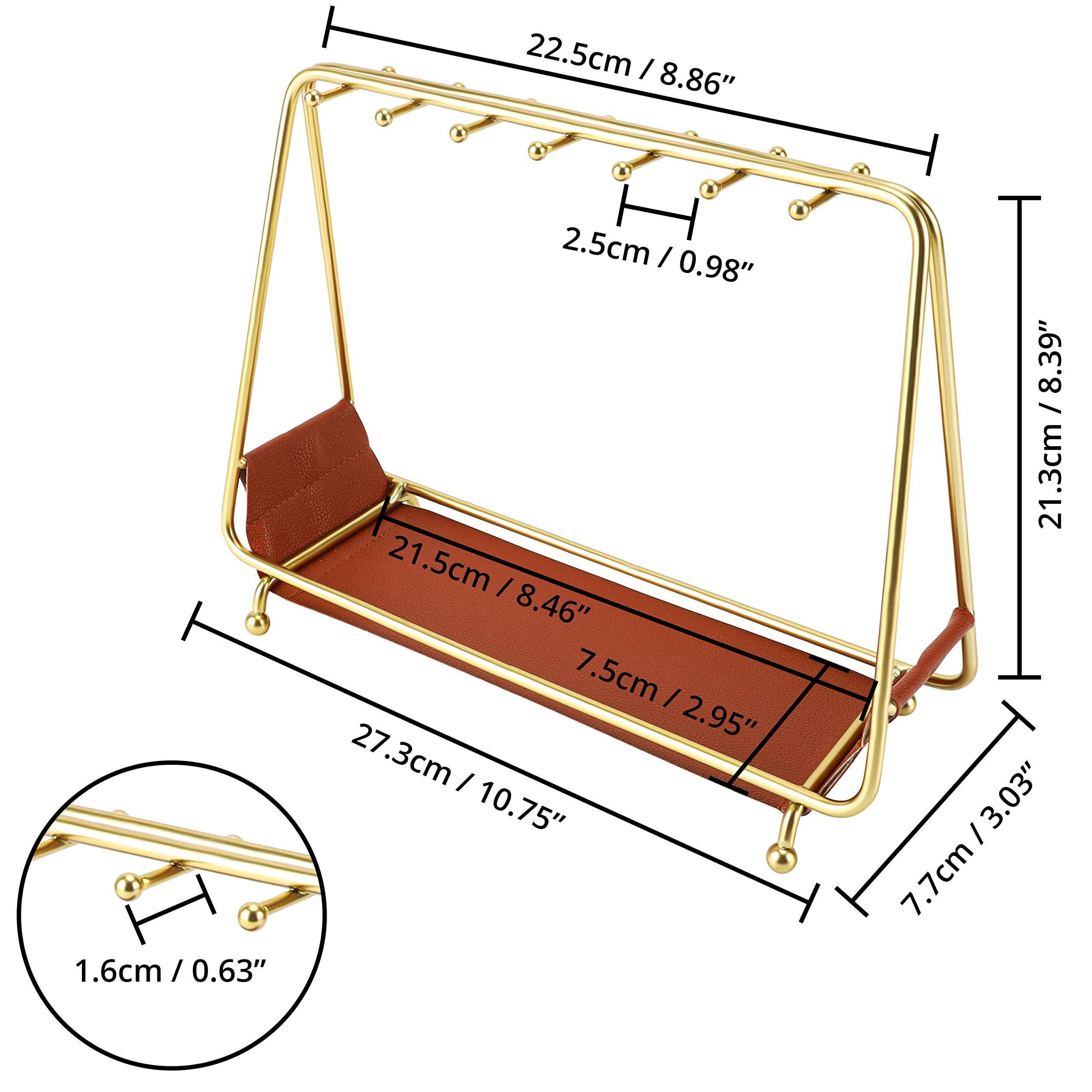 Belle Vous Schmuckständer Schmuckständer Gold mit Lederablage - Schmuck Aufbewahrung