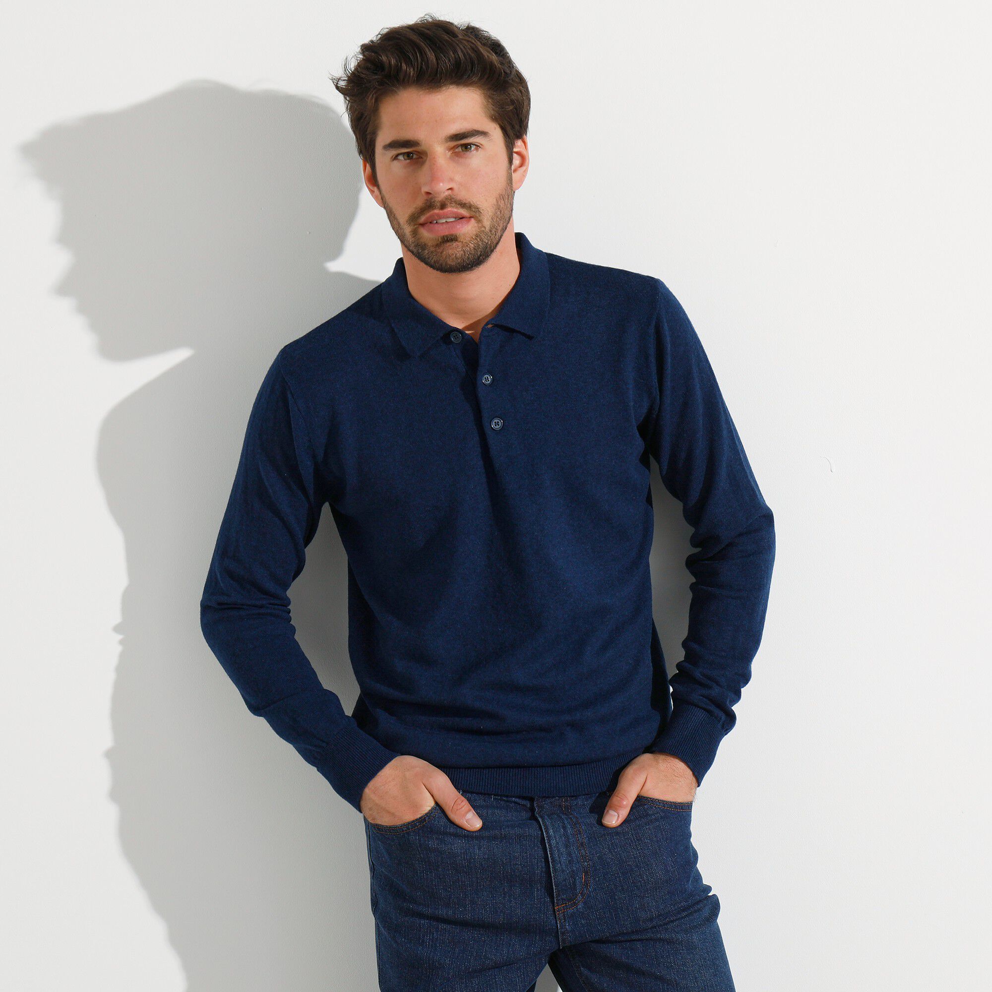 Pull col polo boutonné 80% laine