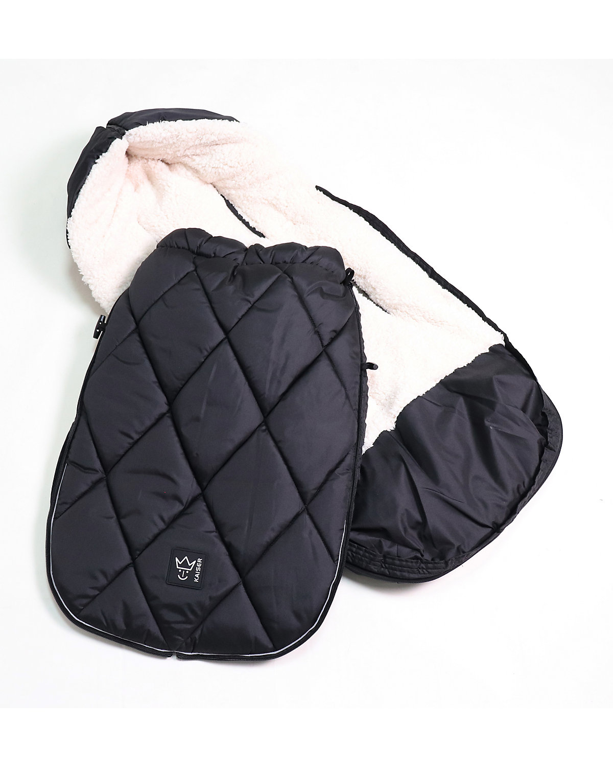XL TOO. Thermo Sherpa Fleece  Universal Kinderwagen Fußsack, Fb. black / creme