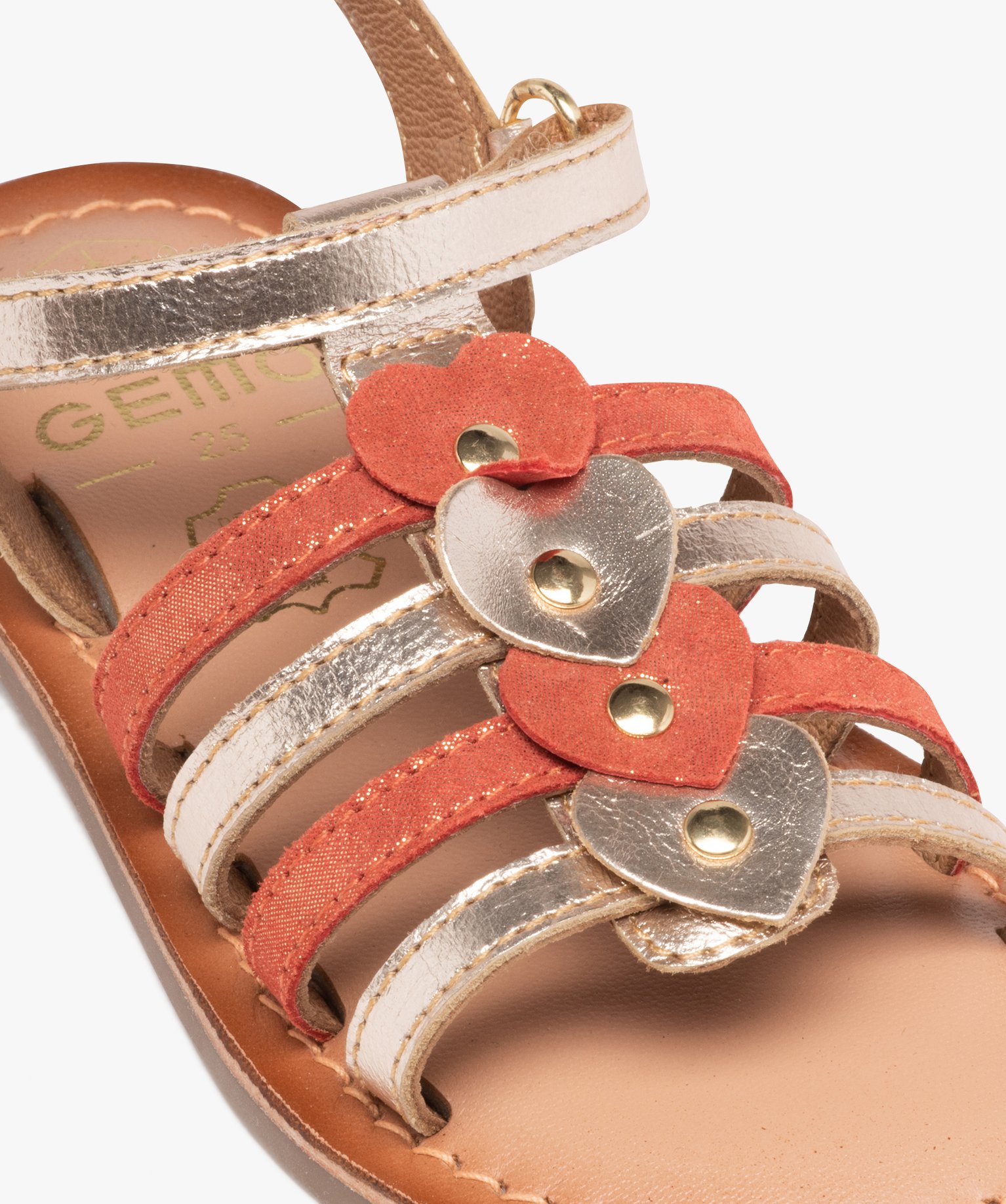 Sandales fille à brides en cuir métallisé ornées de curs or | GEMO