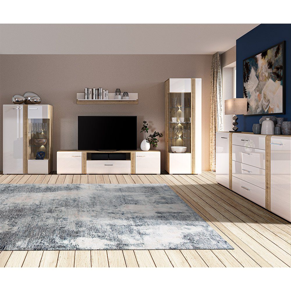 Lomadox Wohnwand AKRON-131, (5-St., 5-tlg), Wohnzimmermöbel Vitrine, Highboard, Lowboard, Sideboard, Wandboard