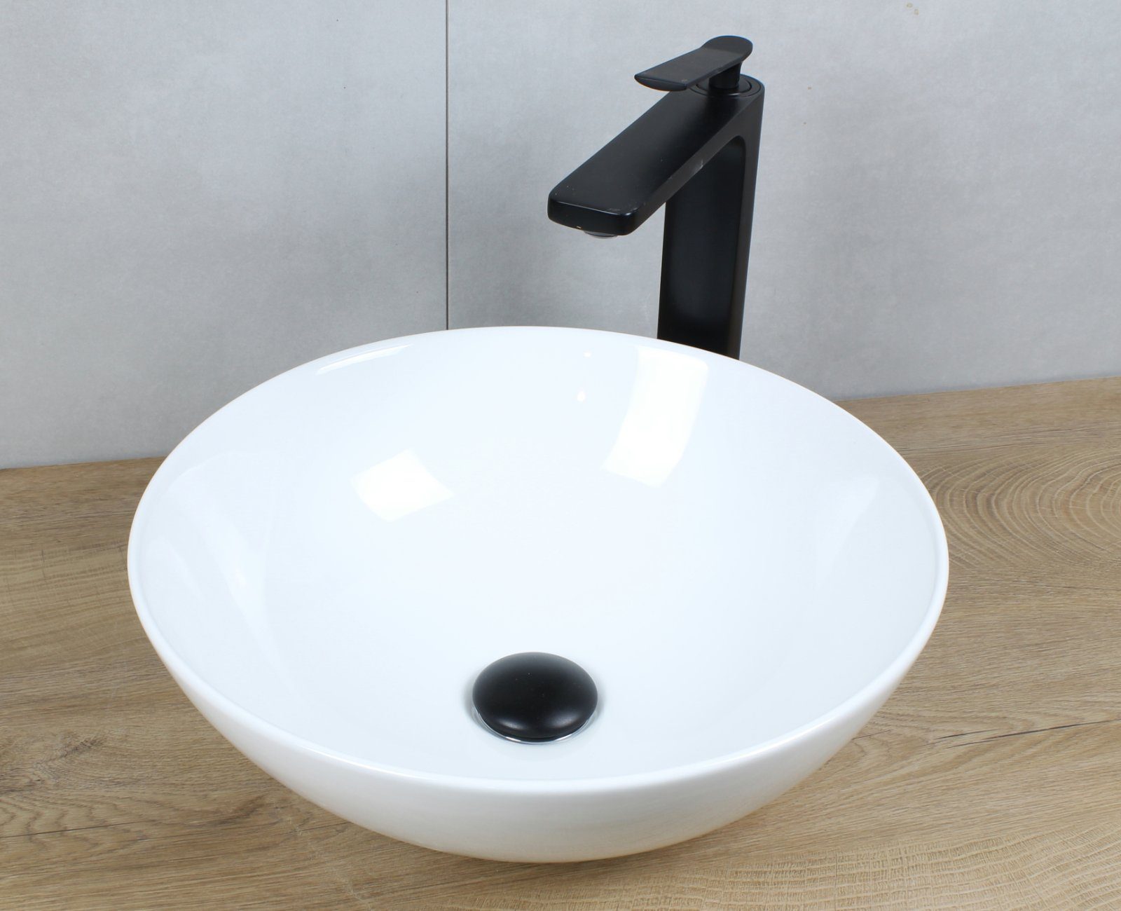 HAGO Aufsatzwaschbecken Keramik Waschbecken rund Ø 400 x 147 weiß ohne Überlauf Aufsatzwaschbe