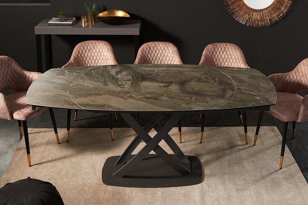 riess-ambiente Esstisch INCEPTION 130-190cm taupe / schwarz (Einzelartikel, 1-St), Keramik · Metall · Sicherheitsglas · ausziehbar · Modern Design
