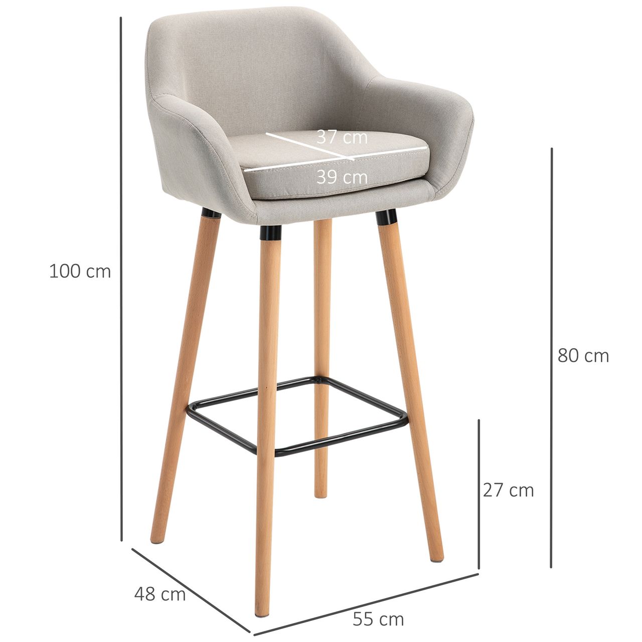 HOMCOM 2er-Set Barhocker, Barstuhl, Bistrohocker, Küchenhocker mit Sitzkissen