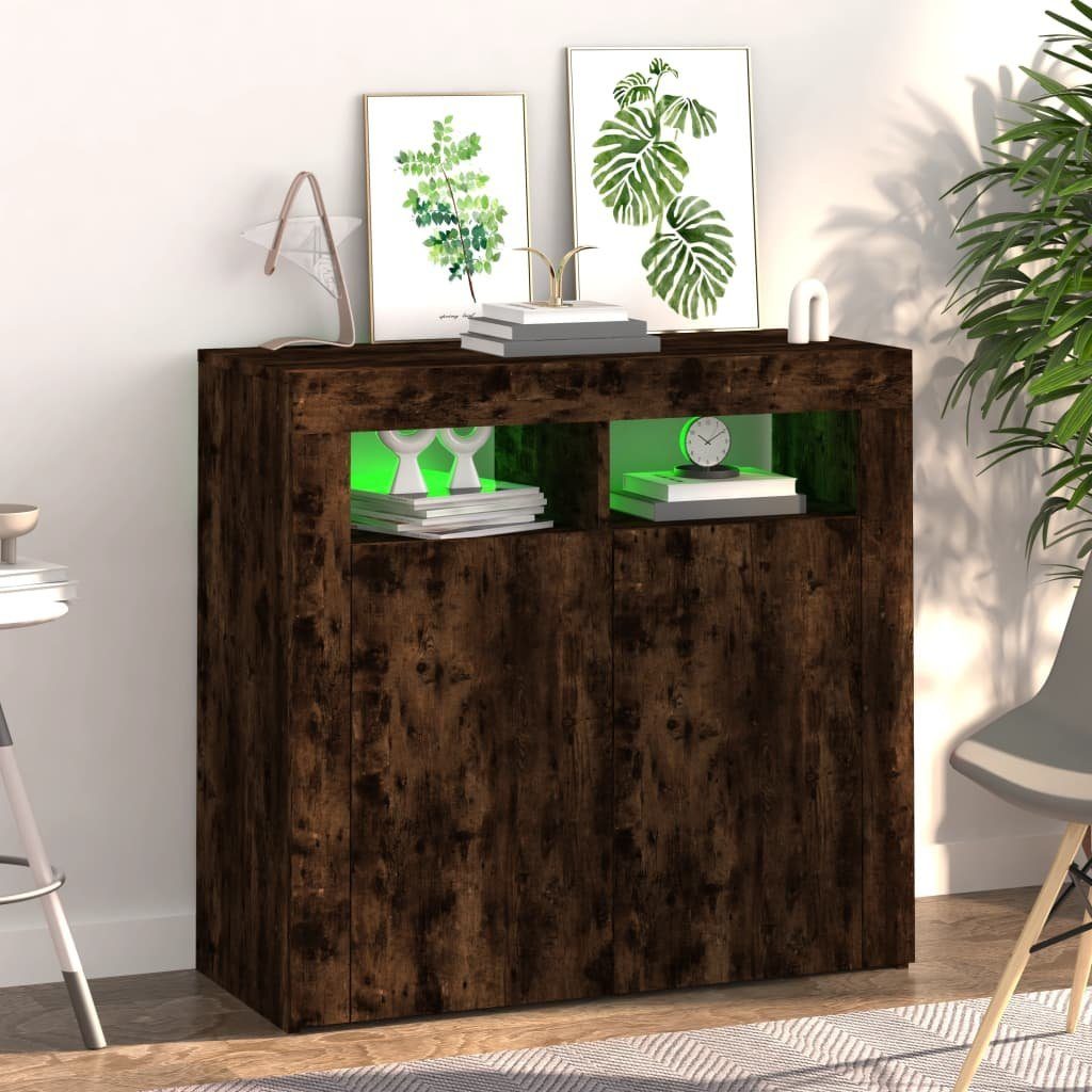 vidaXL Sideboard Sideboard mit LED-Beleuchtung Räuchereiche 80x35x75 cm (1 St)