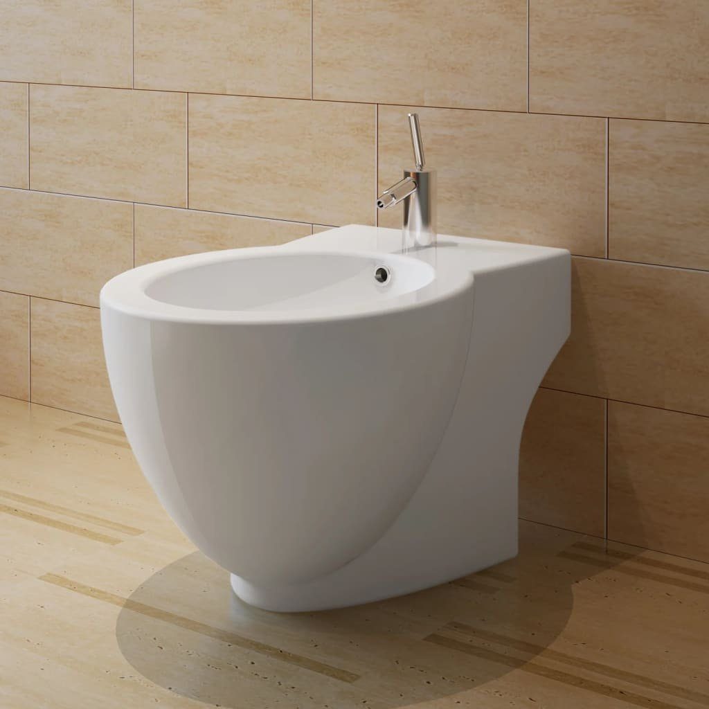 vidaXL Tiefspül-WC Toiletten Bidet Set Weiß Keramik Toilette Set Badezimmer