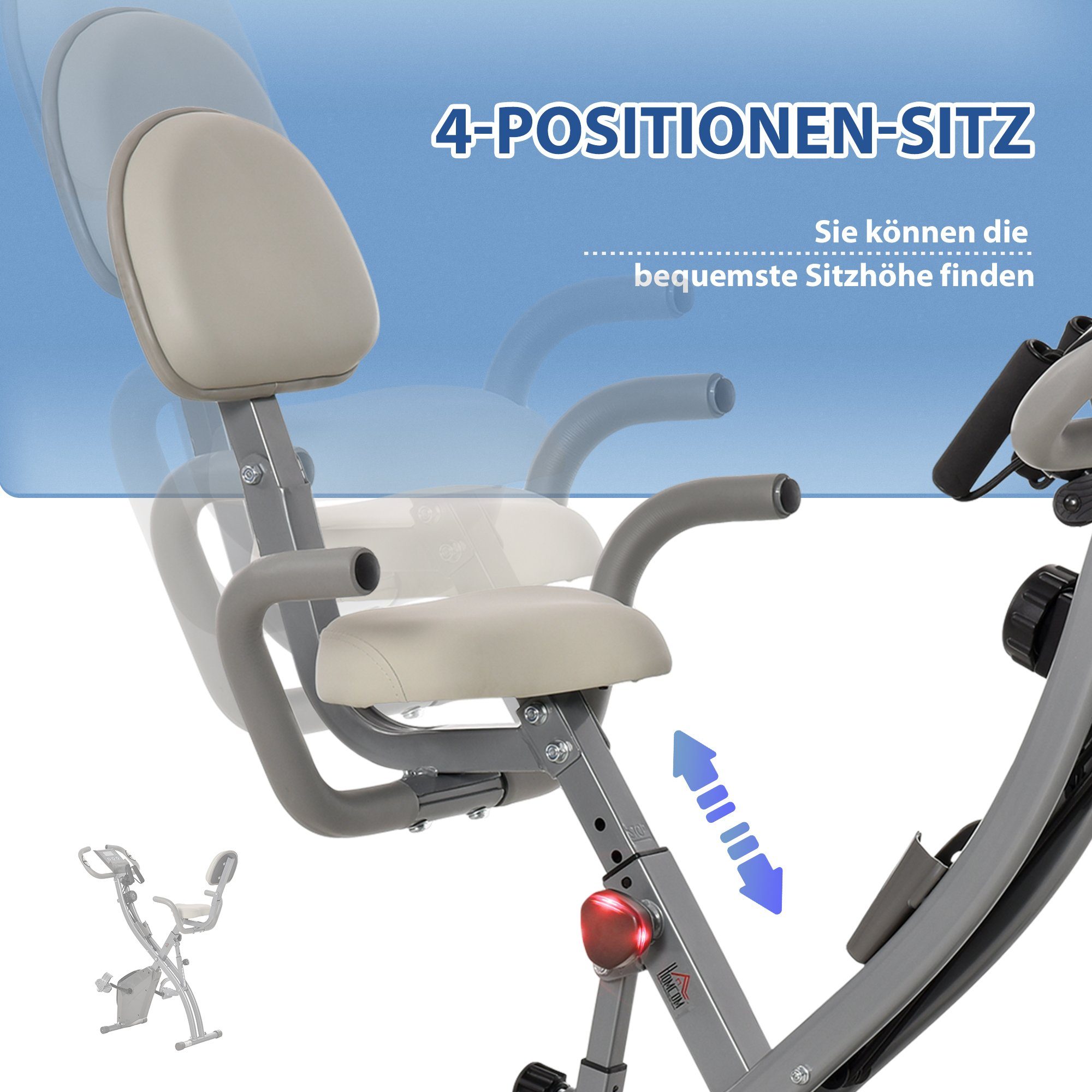 HOMCOM Heimtrainer X-Bike 2-in-1 Fahrradtrainer Hometrainer Trimmrad (1-tlg., Mit LCD-Monitor), X-Bike Fahrradtrainer LCD-Display klappbar einstellbar Grau