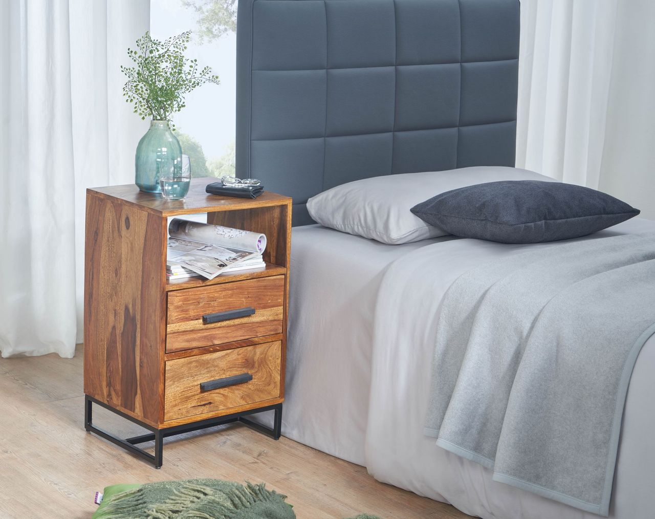 Skyport WOHNLING Nachttisch Boxspringbett Massivholz 40x35x66 cm Nachtkommode Schubladen