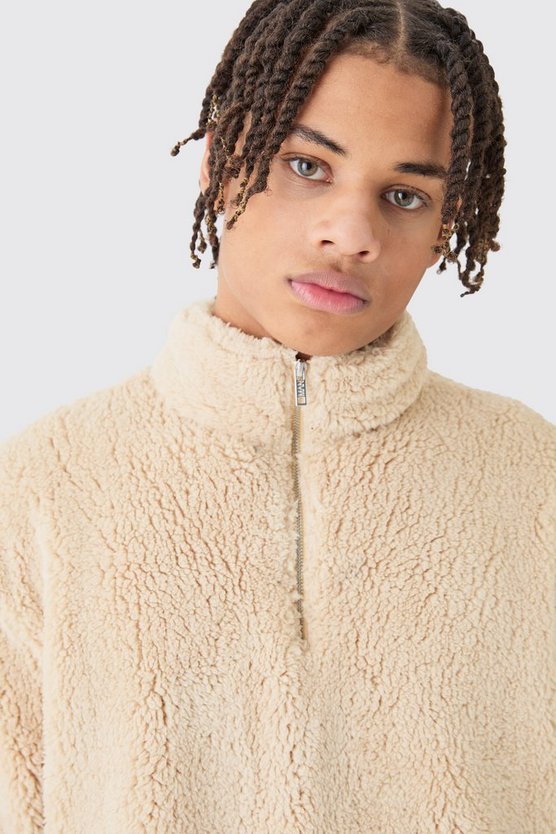 Oversize Borg-Sweatshirt mit Trichterkragen