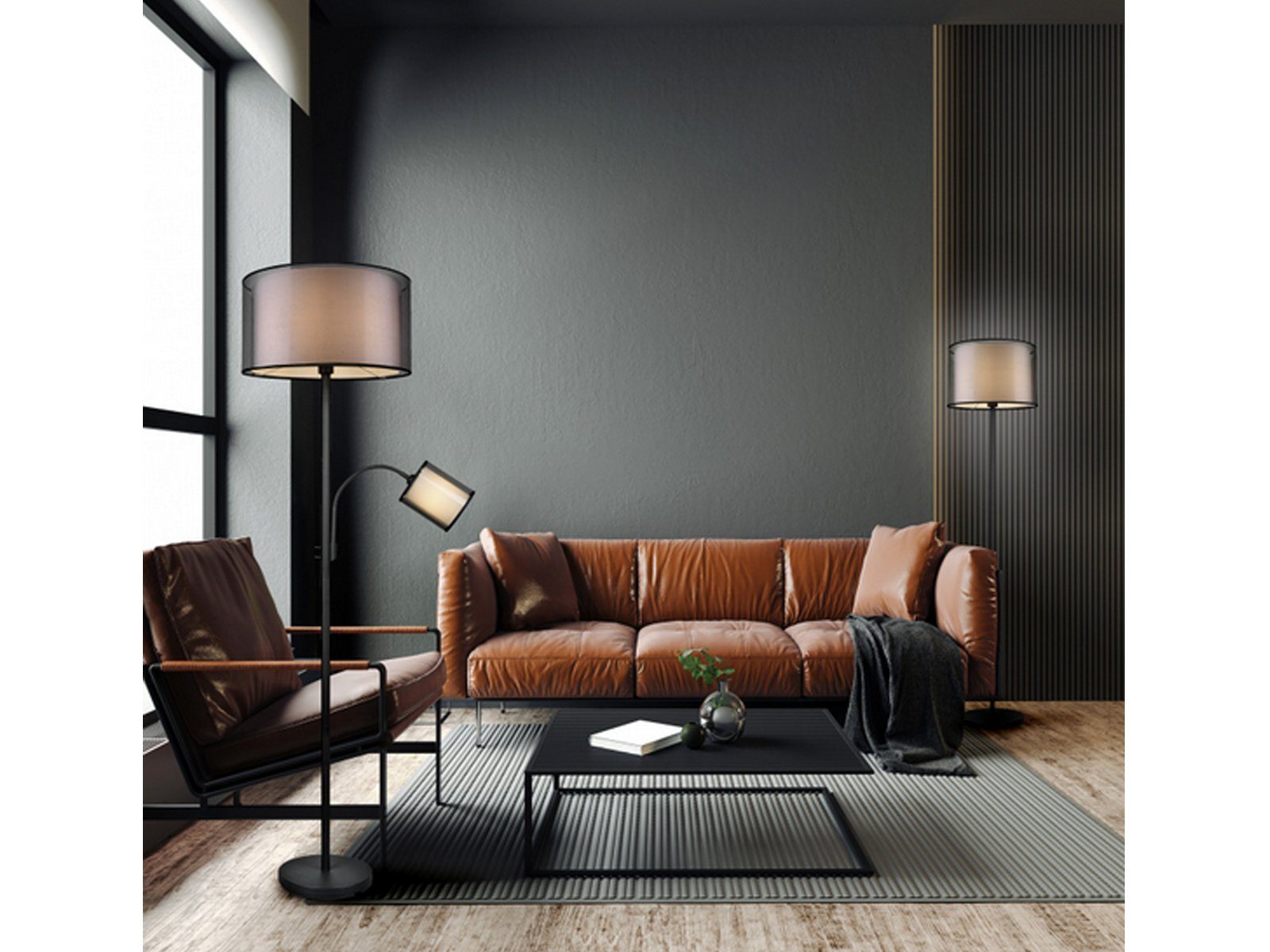 meineWunschleuchte LED Stehlampe, Lesearm & Dimmfunktion, LED wechselbar, Warmweiß, ausgefallene Design-er Lampe dimmbar mit Leselampe für Ecke, H: 174cm