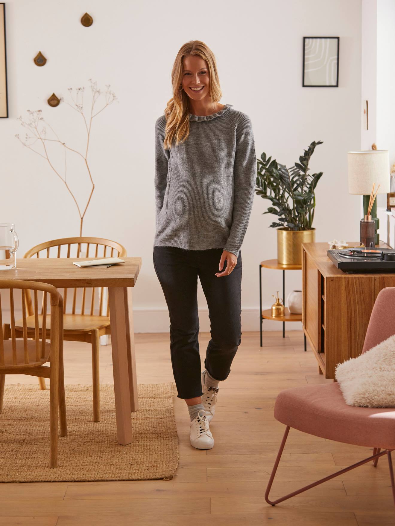 Vertbaudet Pullover mit Rüschenkragen, Schwangerschaft & Stillzeit - grau