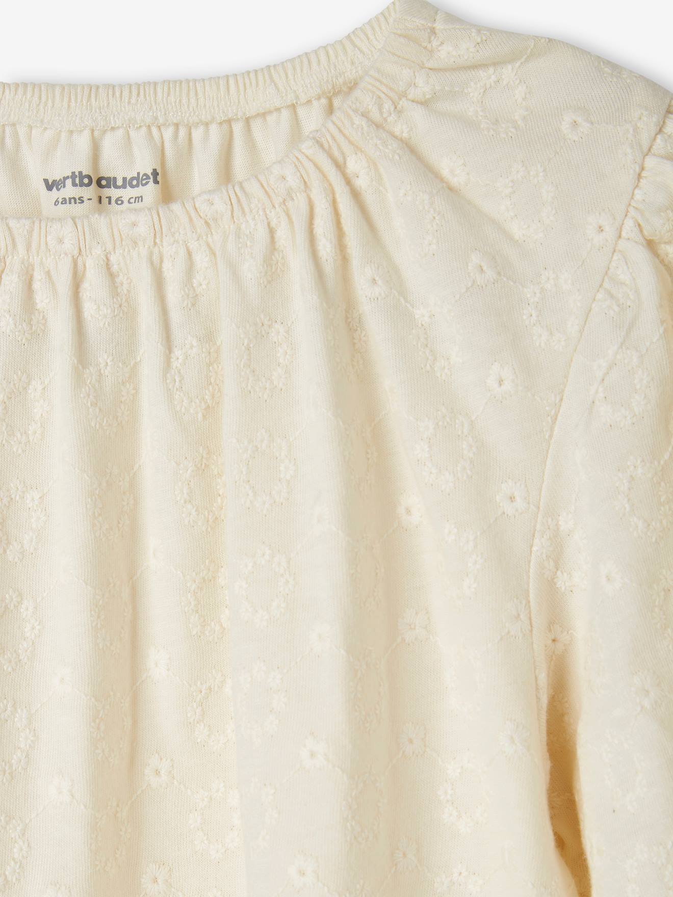T-shirt blouse brodé fleurs fille écru