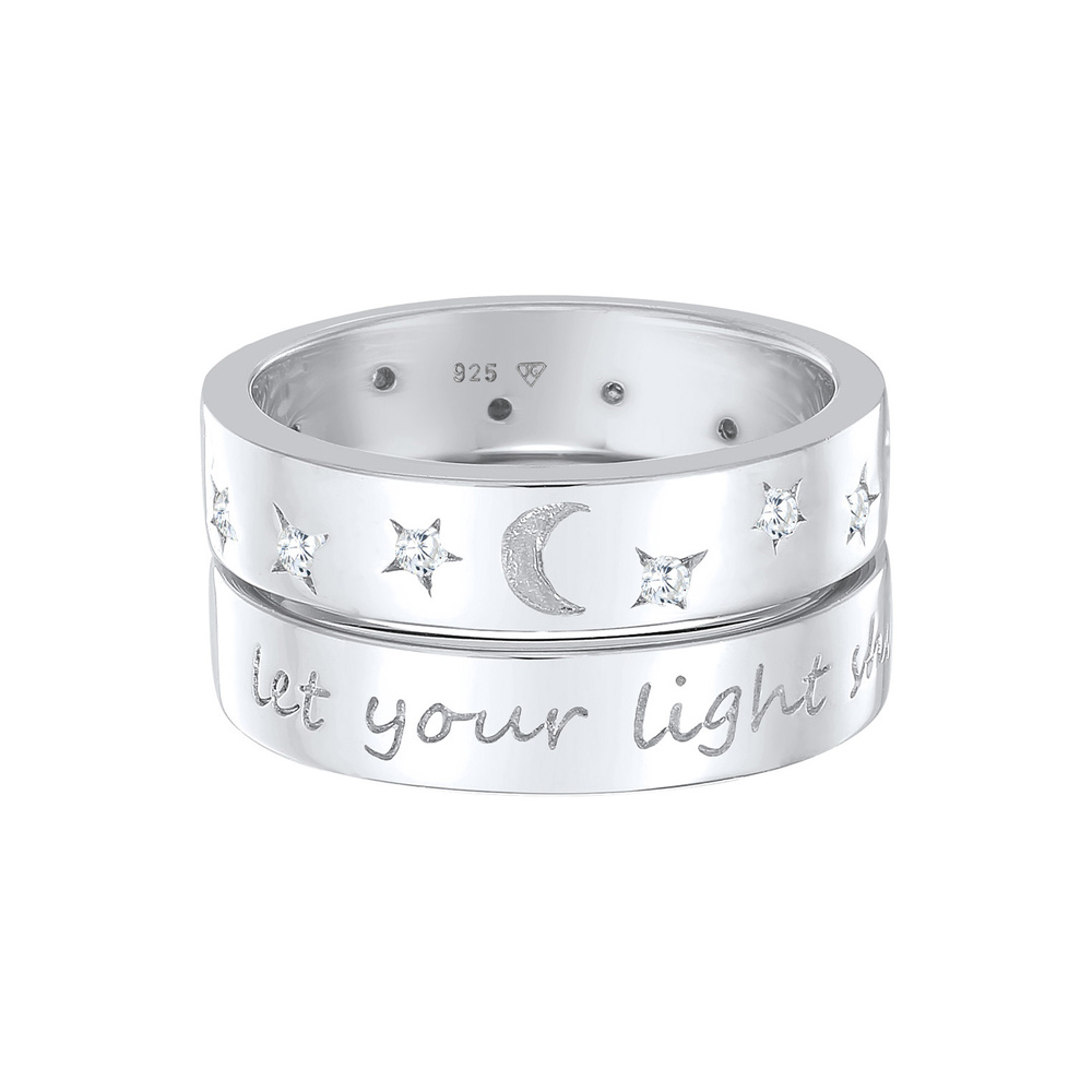 Elli Elli Bague Femmes Bande de 2 Astro avec Cristal de Zirconium en Argent Sterling 9 Bague