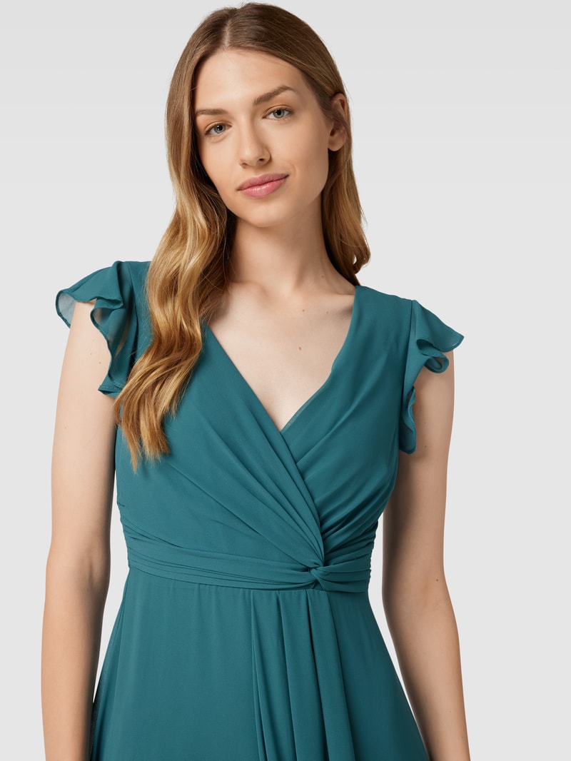 Abendkleid in Wickel-Optik in smaragdgrün meliert