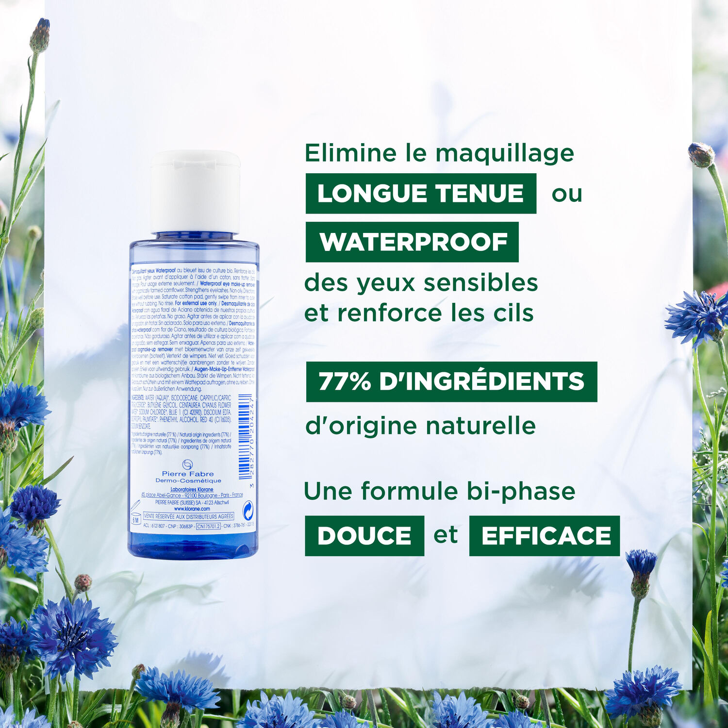 Klorane Démaquillant Yeux waterproof Au Bleuet 100 ml