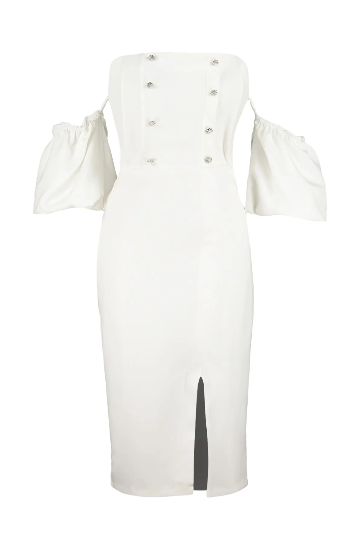 Trendyol Collection  Ecru, figurbetontes, gefüttertes Brautabendkleid mit gewebten Accessoires TPRSS23EL00090
