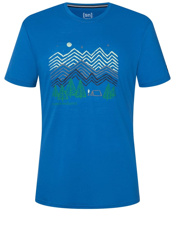 super.natural Merino T-Shirt M CAMPING NIGHTS TEE in blau günstig kaufen S
