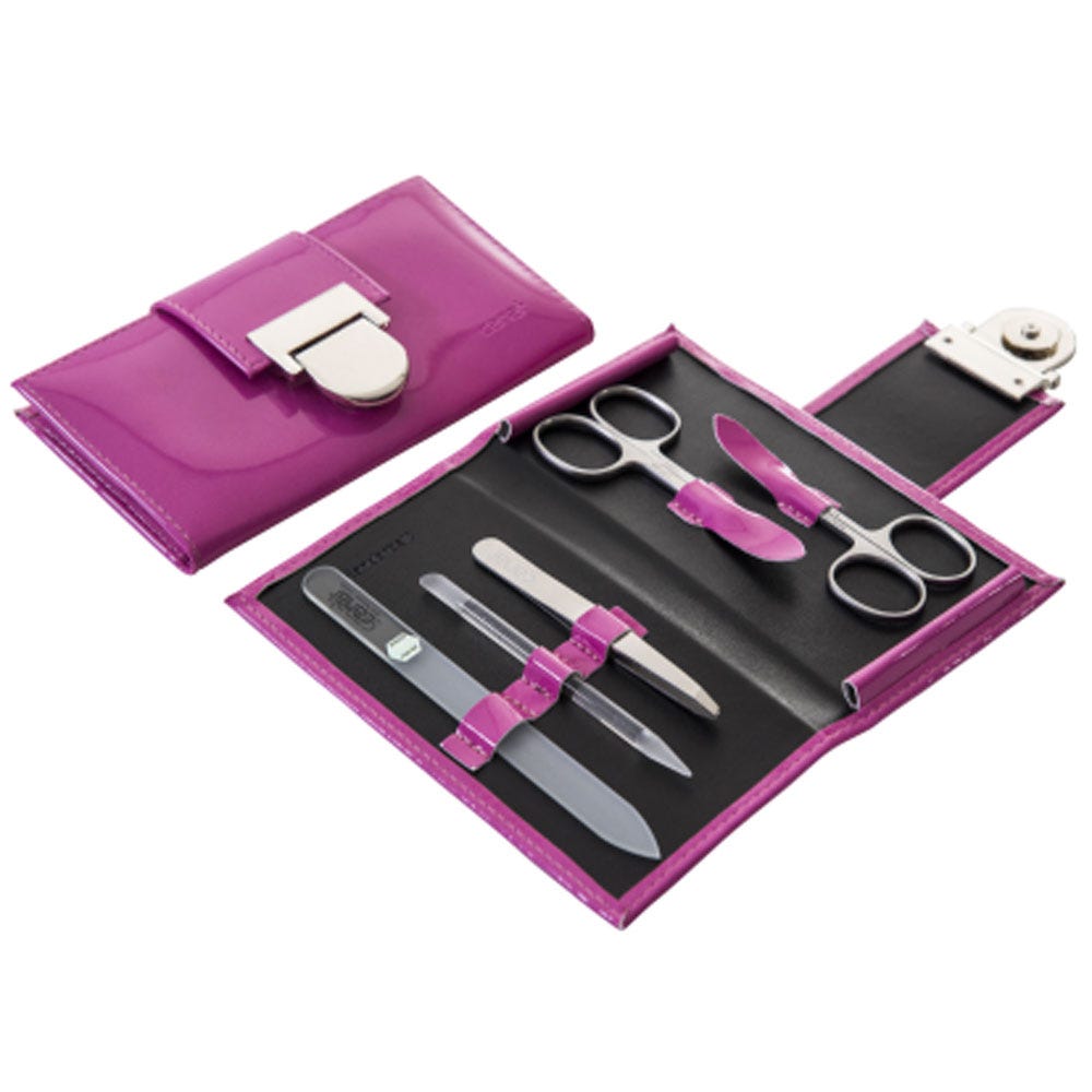 Canal Manikür-Etui aus Lackleder pink, 5-teilig