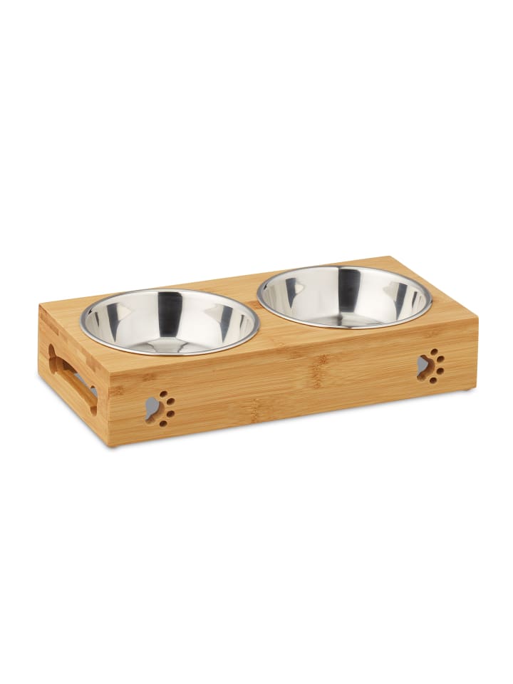 relaxdays Futterbar in Natur/Silber - (B)31,5x (H)6,5 x (T)15 cm günstig kaufen onesize