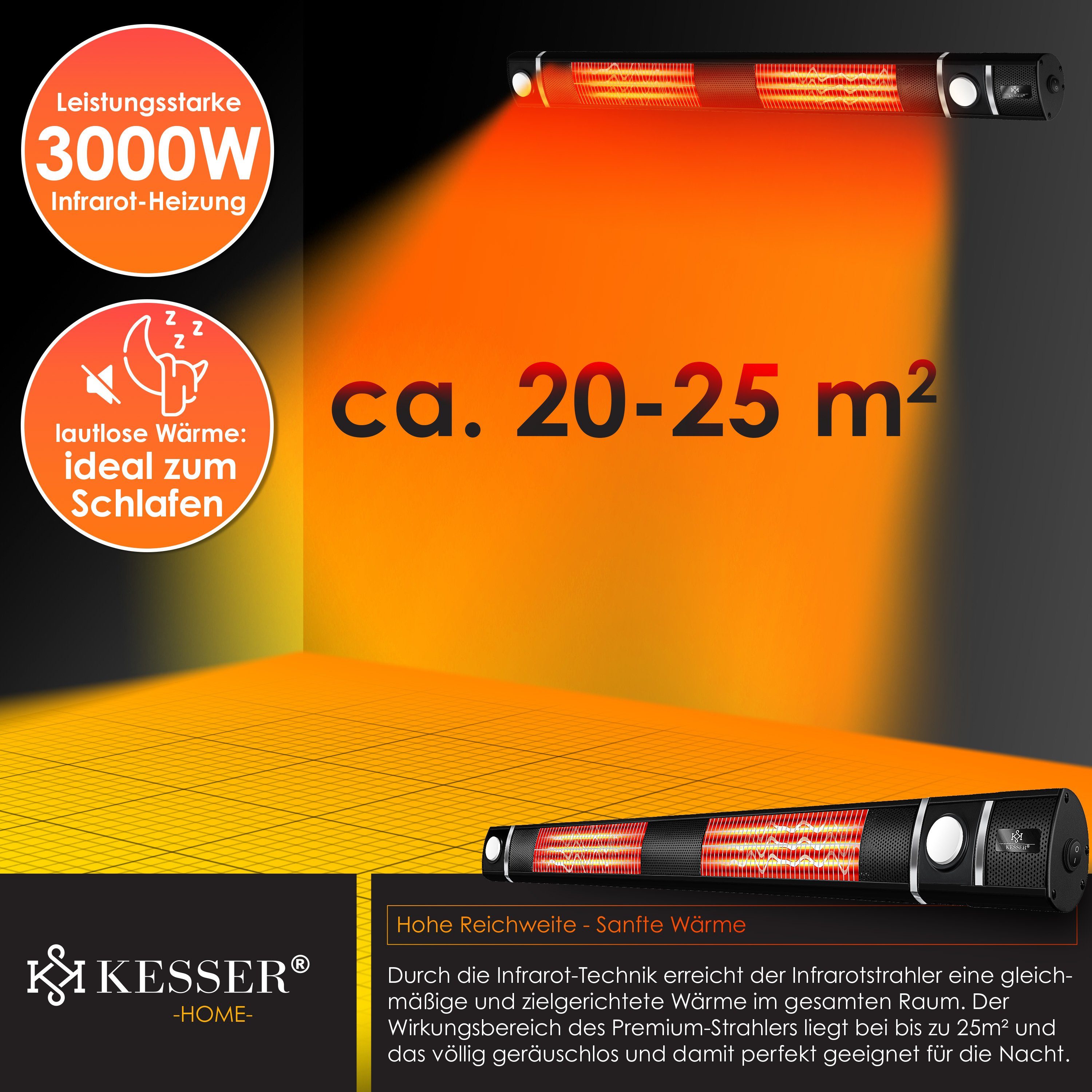 KESSER Heizgerät, Infrarot Heizstrahler 3000W Heizer IR-Gastro-Bar + LED, Fernbedienung