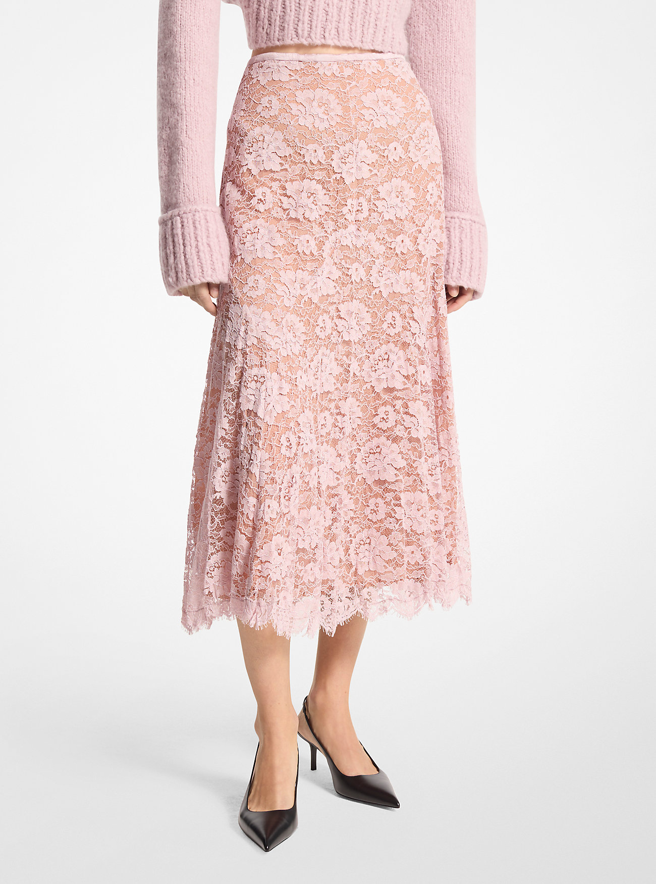 Skjørt med knust blomsterprint og blonder – BLUSH